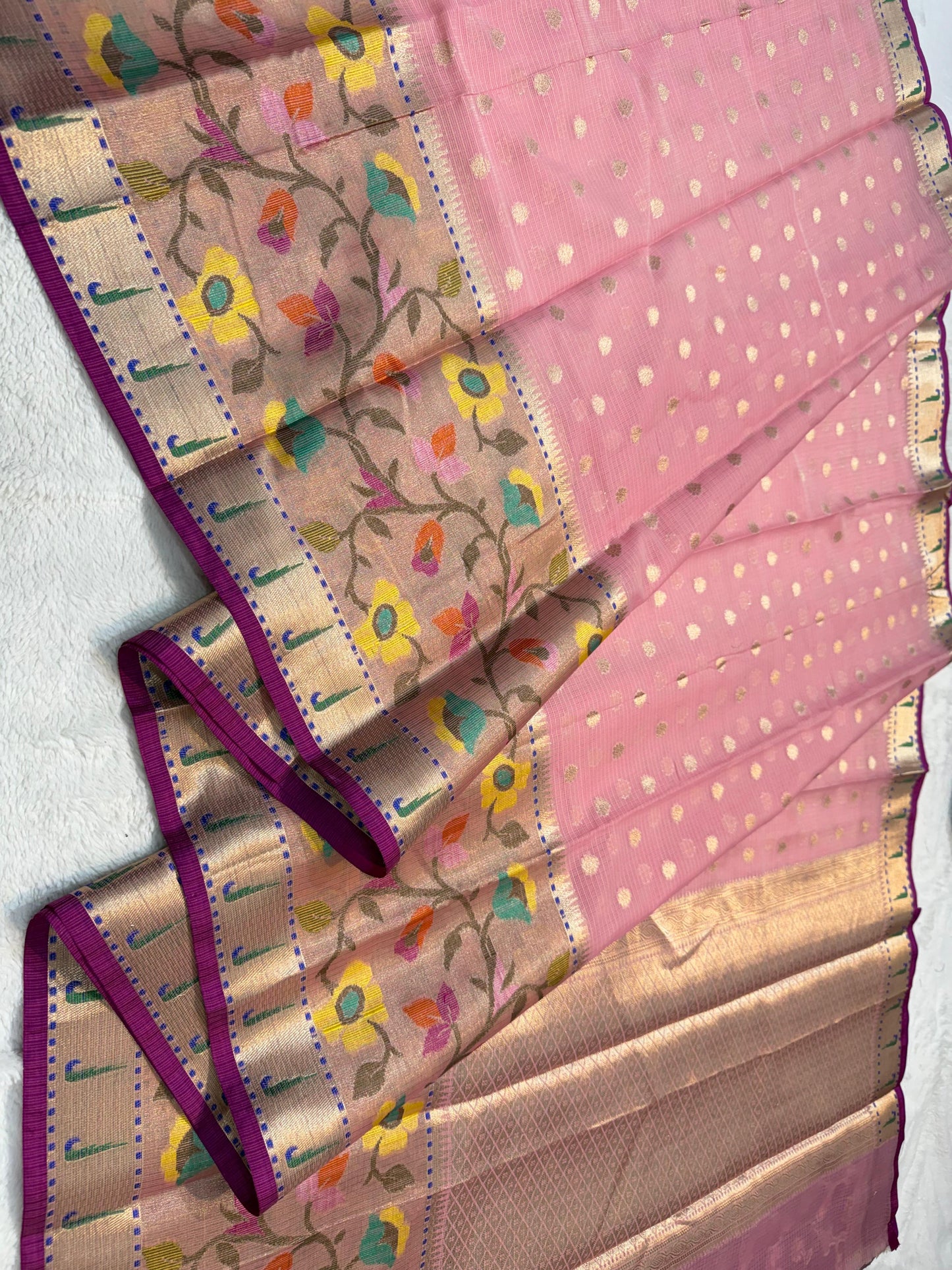 Pink Cotton Kota Pathni Border Premium Banarasi Saree