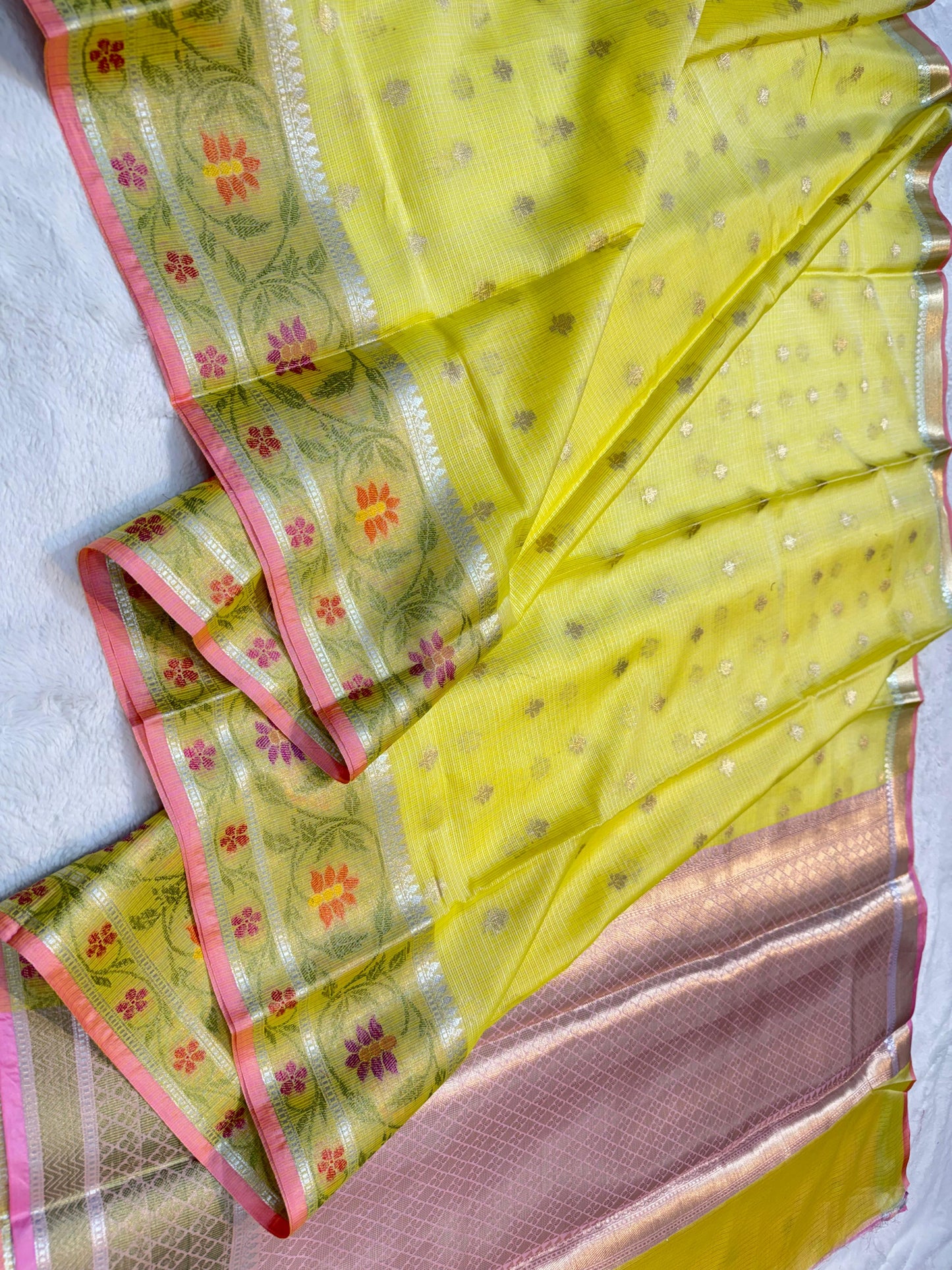 Gold Cotton Kota Pathni Border Premium Banarasi Saree