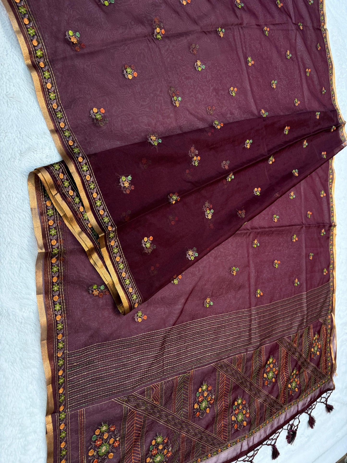 Wine Kora Organza Embroidery Premium Banarasi Saree