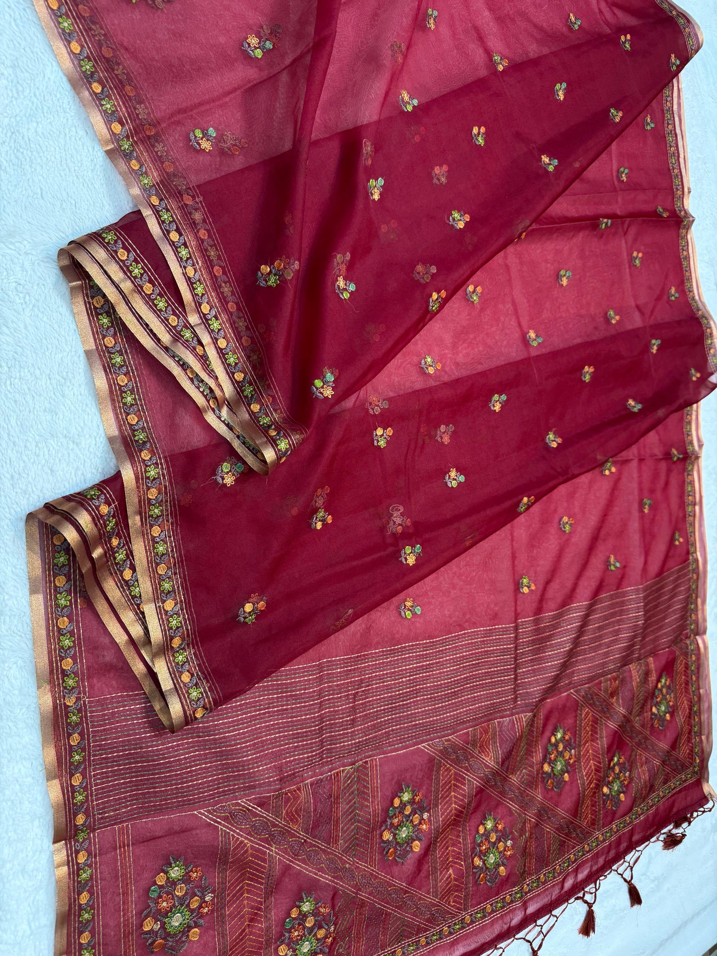Maroon Kora Organza Embroidery Premium Banarasi Saree