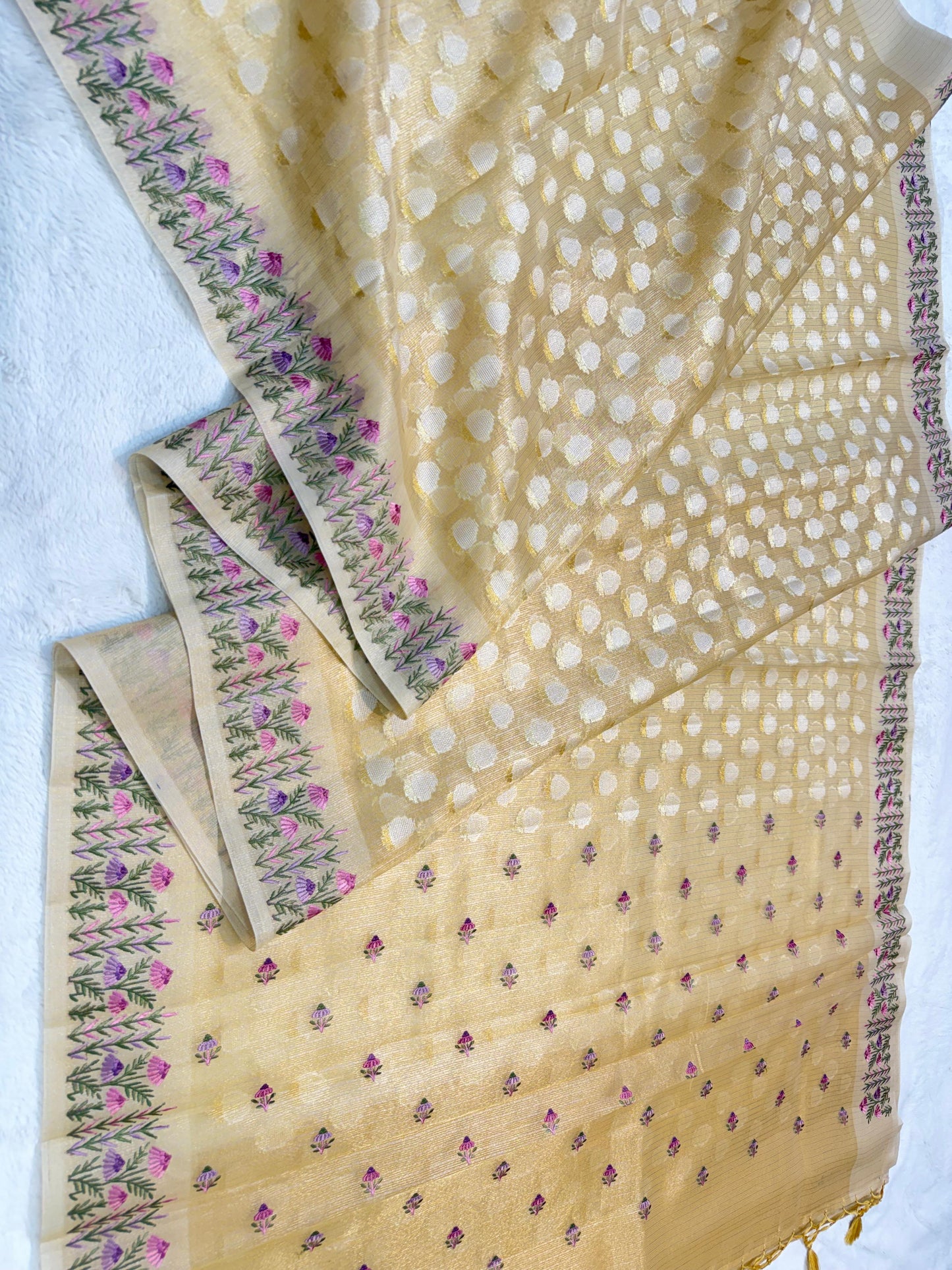 Gold Tissue Kota Designer Embroidery Premium Banarasi Saree