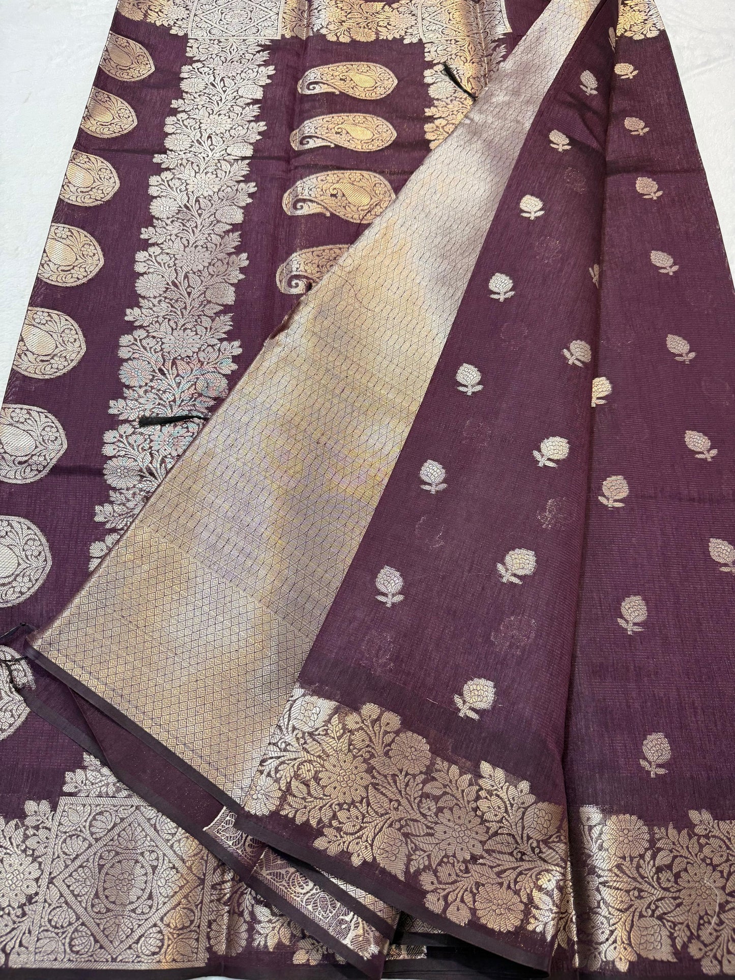 Wine Tusser Silk Banarasi Saree