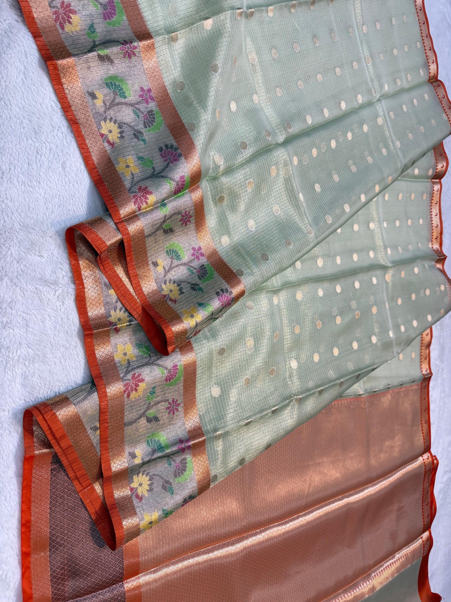 Sea Green Tissue Kota Pathni Border Premium Banarasi Saree
