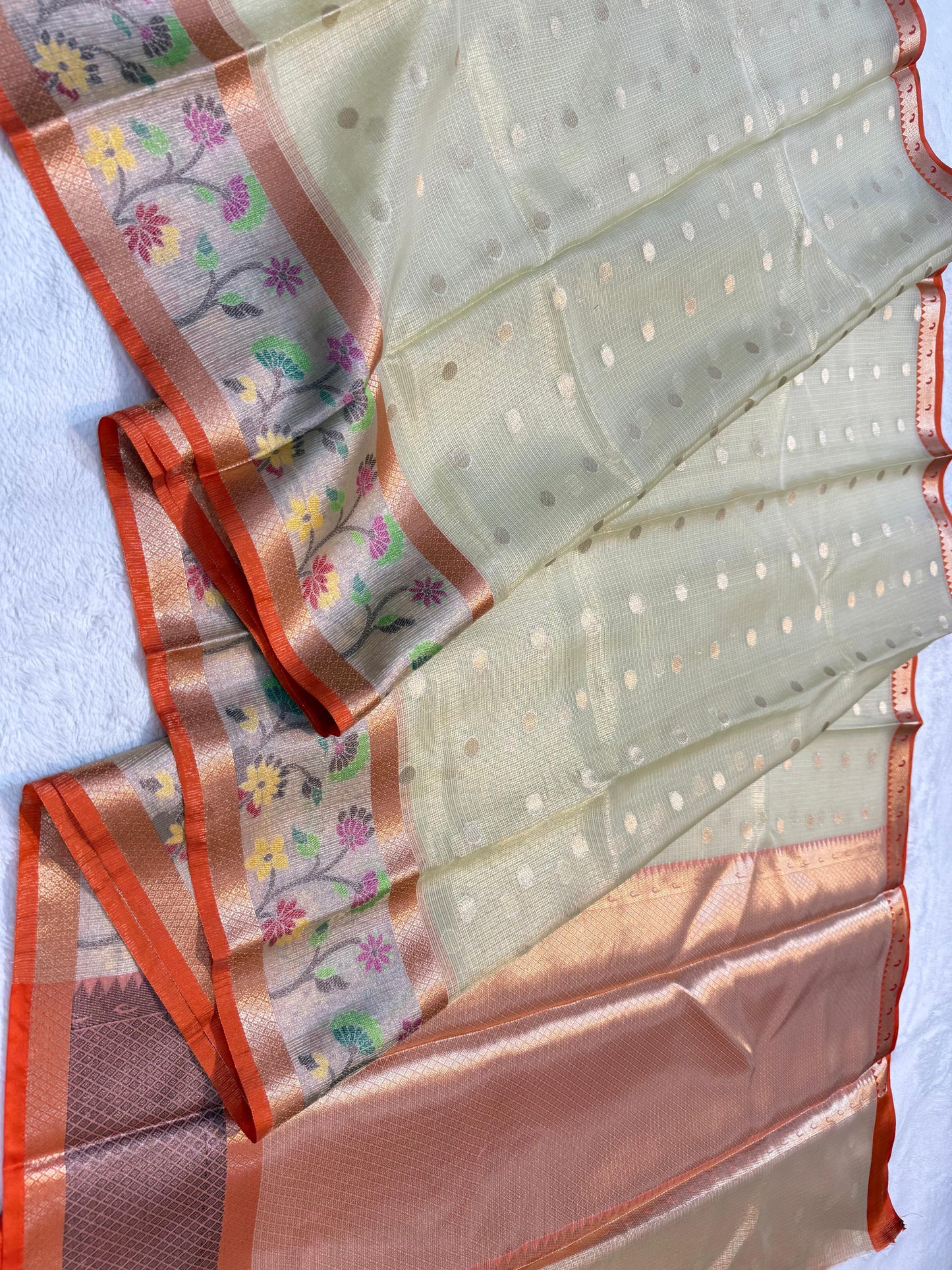 Pista Green Tissue Kota Pathni Border Premium Banarasi Saree