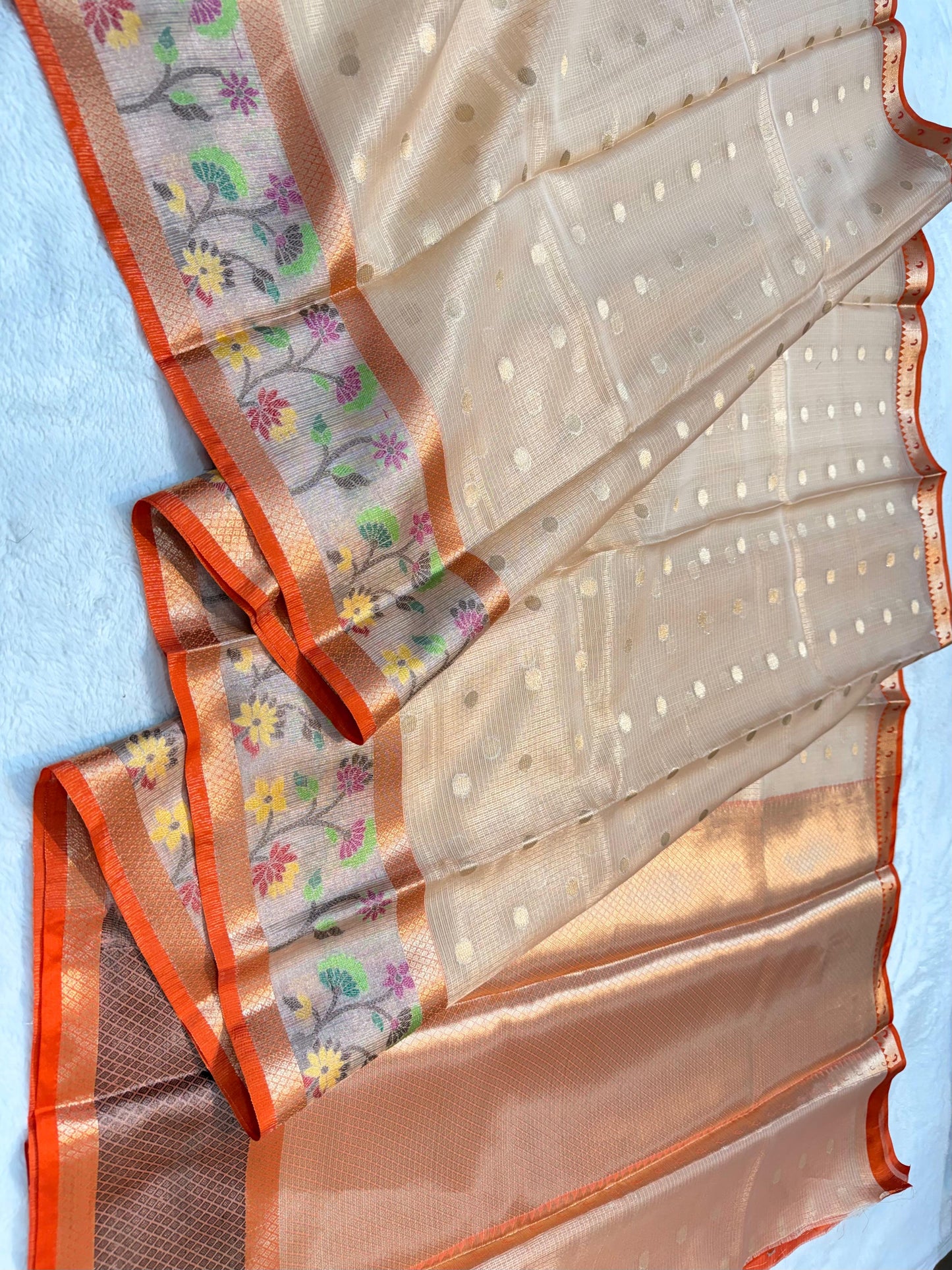 Peach Tissue Kota Pathni Border Premium Banarasi Saree