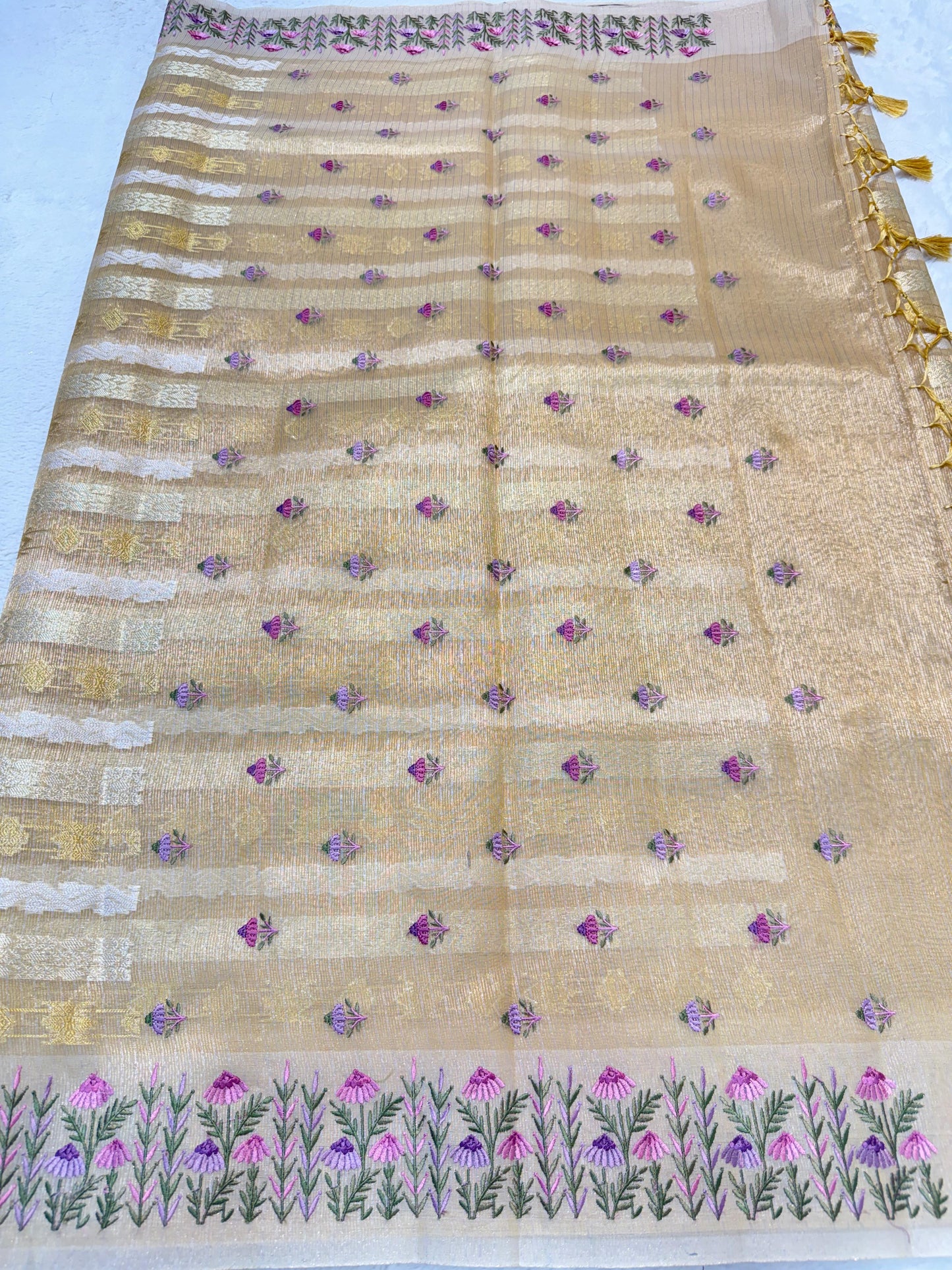 Gold Tissue Kota Designer Embroidery Premium Banarasi Saree