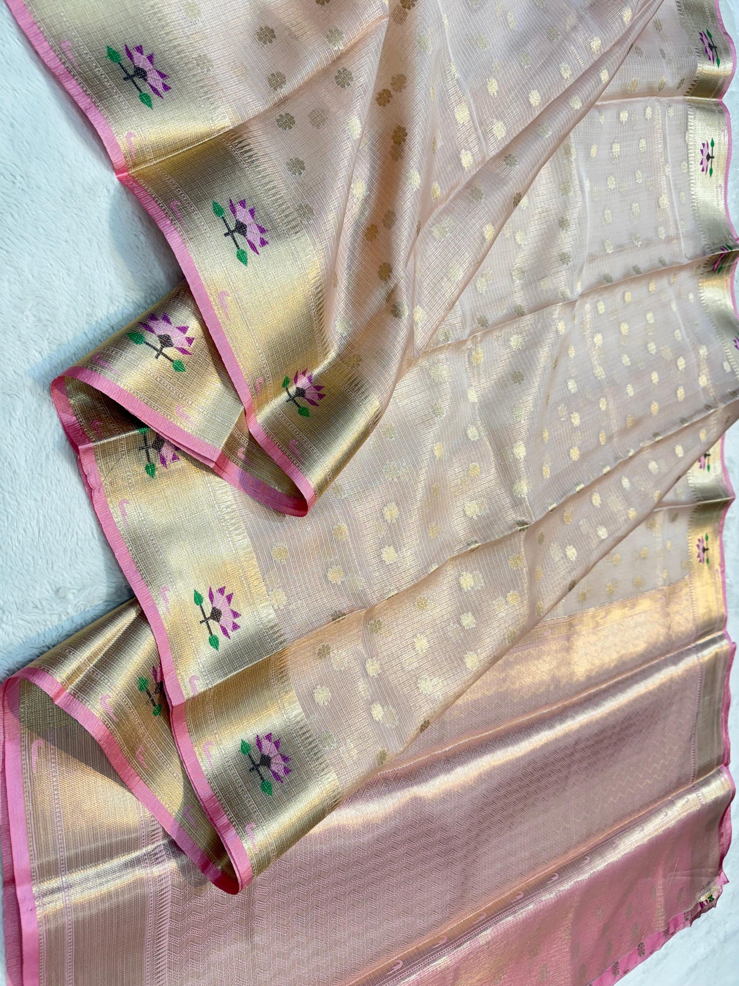 Peach Tissue Kota Pathni Border Premium Banarasi Saree