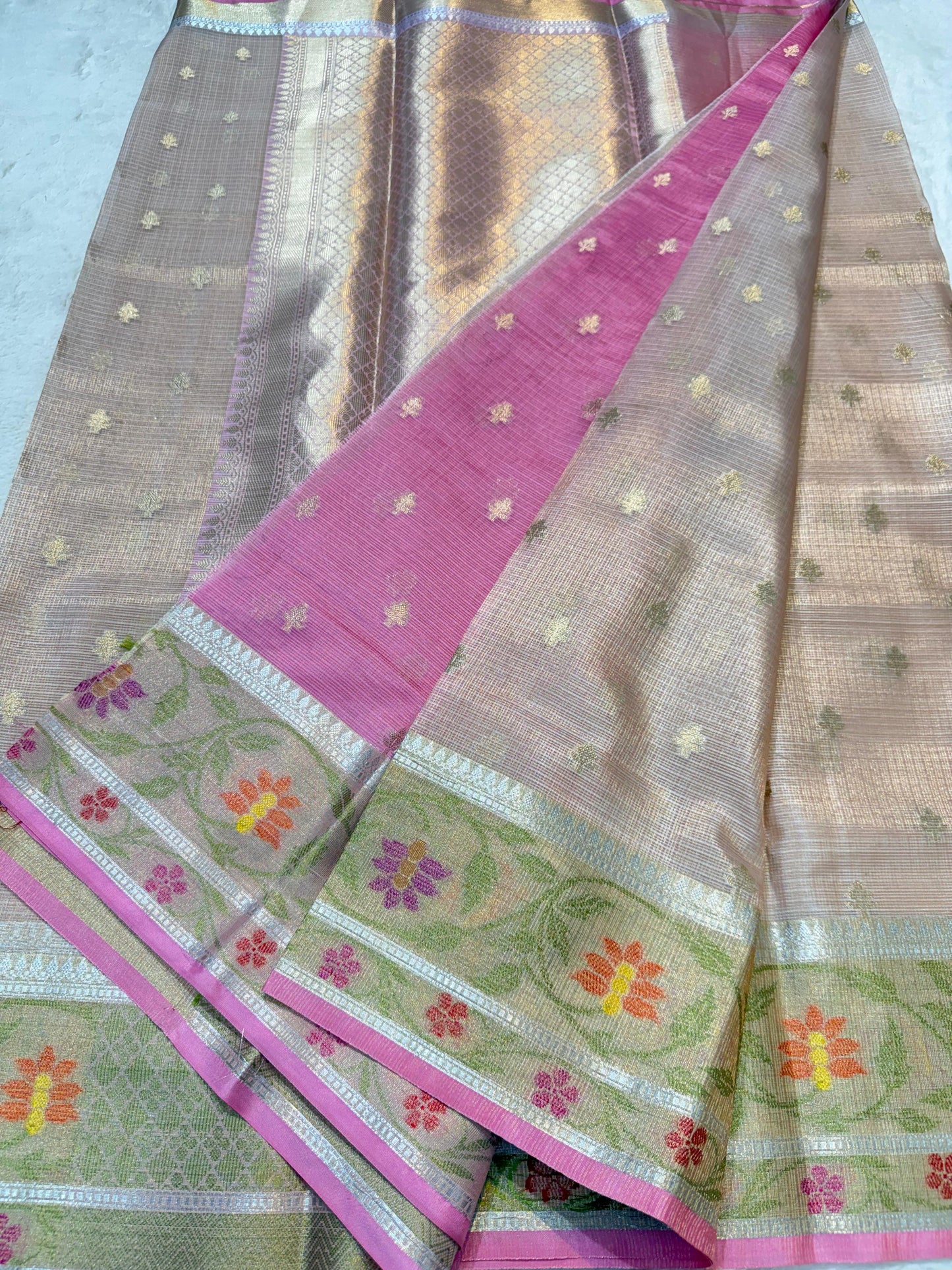 Peach Tissue Kota Pathni Border Premium Banarasi Saree