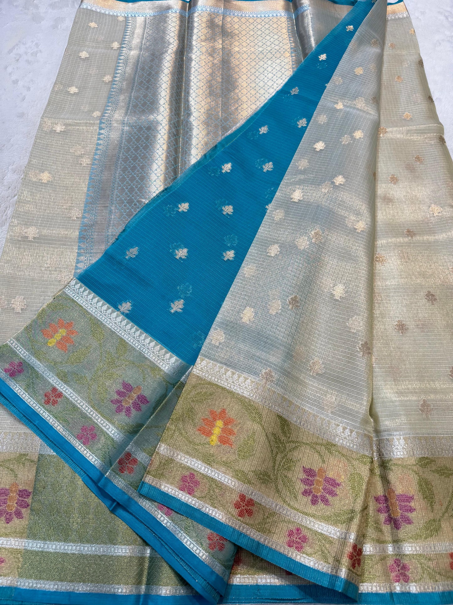 Pista Green Tissue Kota Pathni Border Premium Banarasi Saree