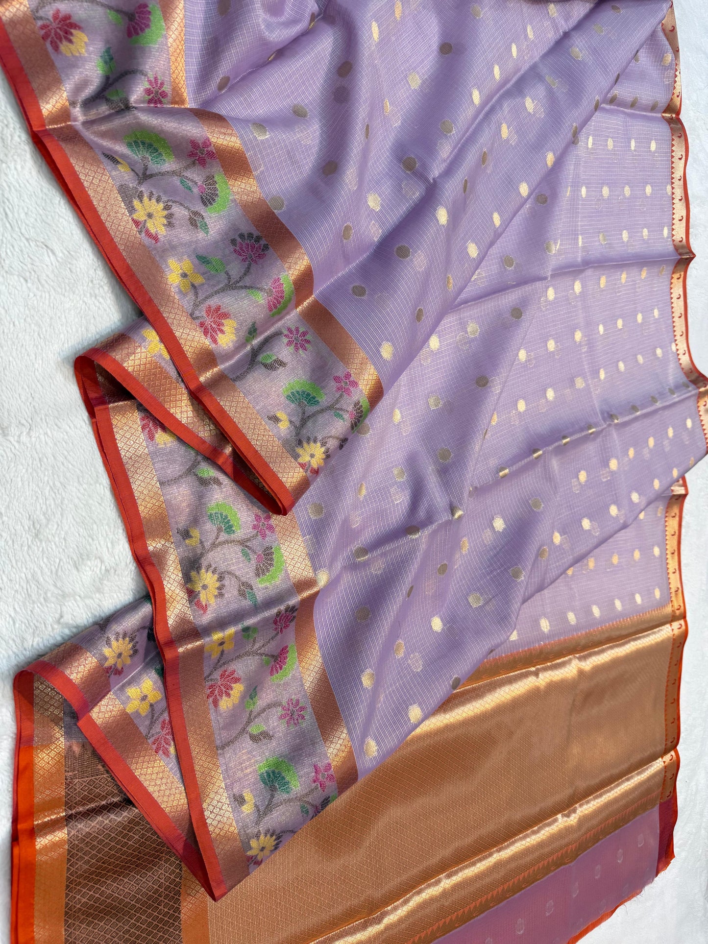 Lovender Cotton Kota Paithani Border Premium Banarasi Saree
