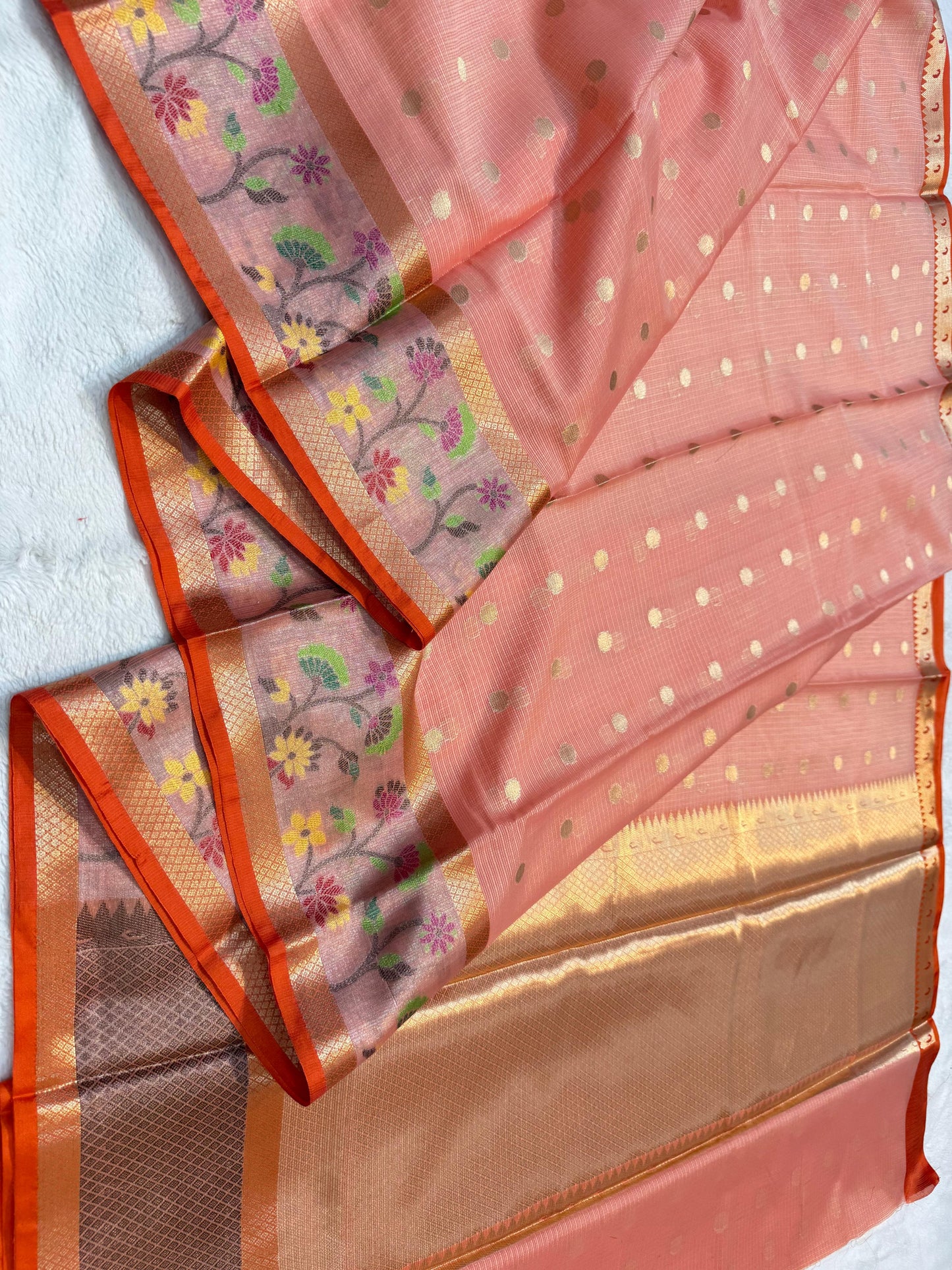 Peach Cotton Kota Paithani Border Premium Banarasi Saree