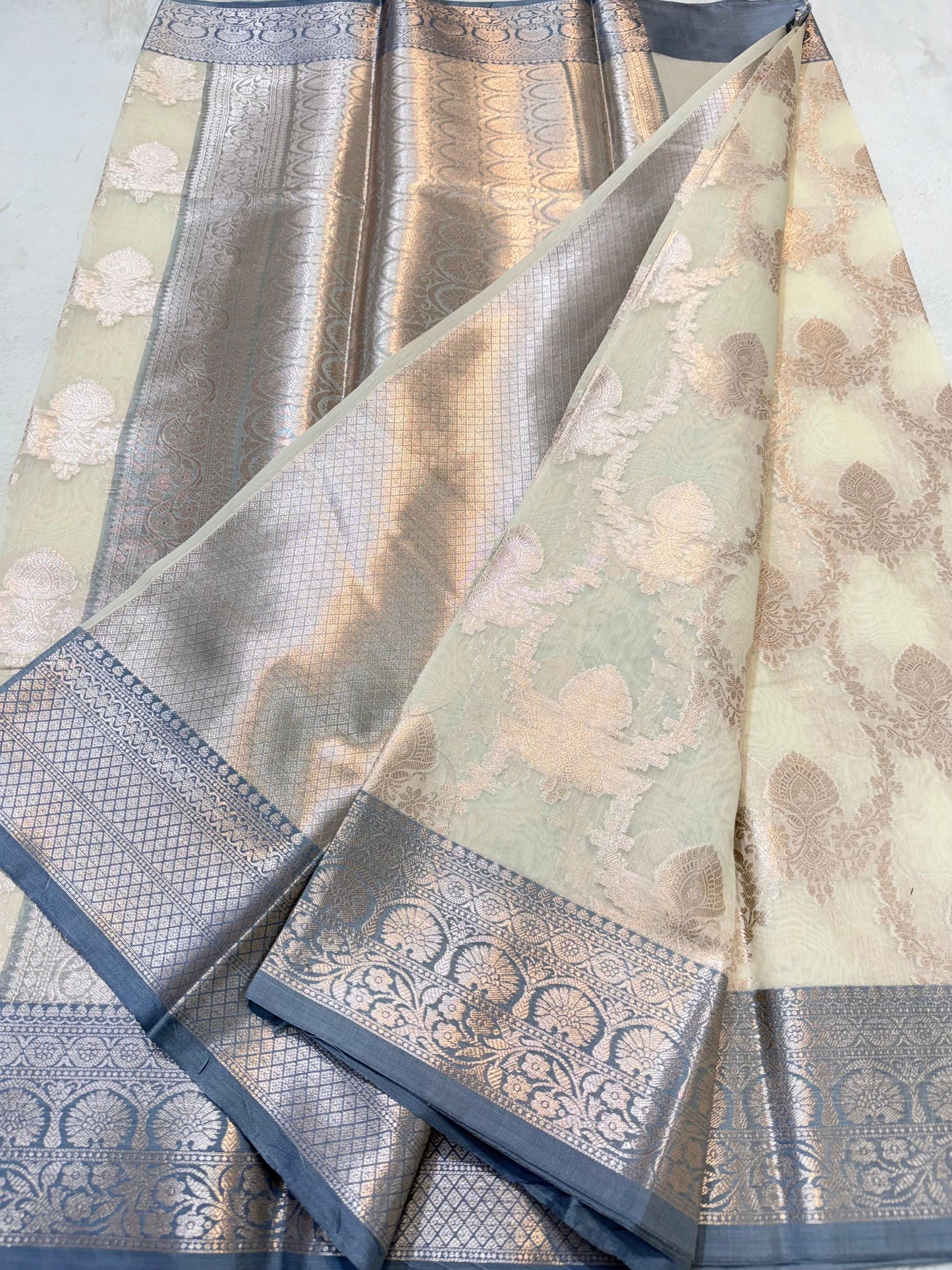 Gray Cotton Silk Premium Banarasi Saree
