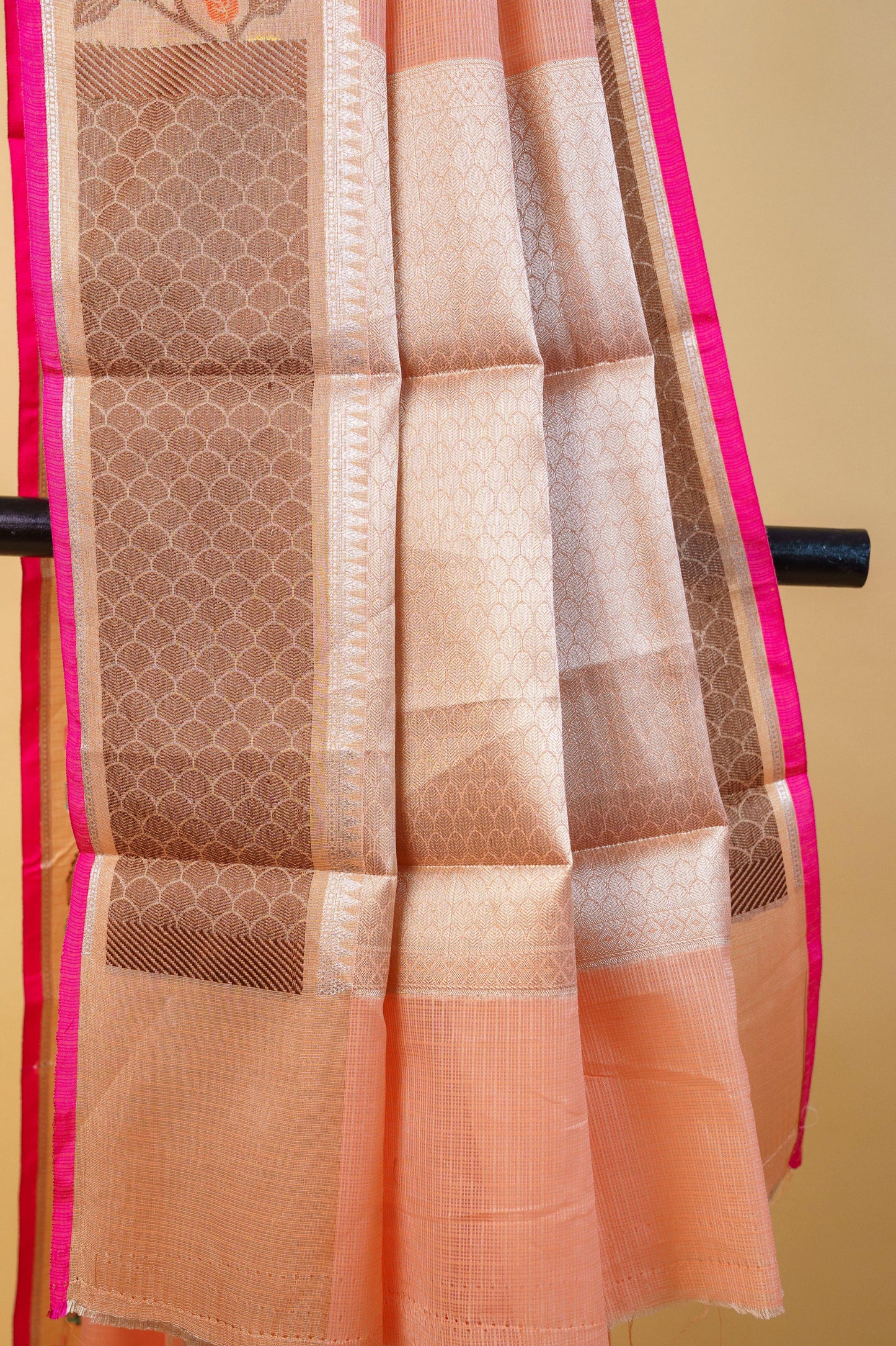Peach Cotton Kota Paithani Border Premium Banarasi Saree