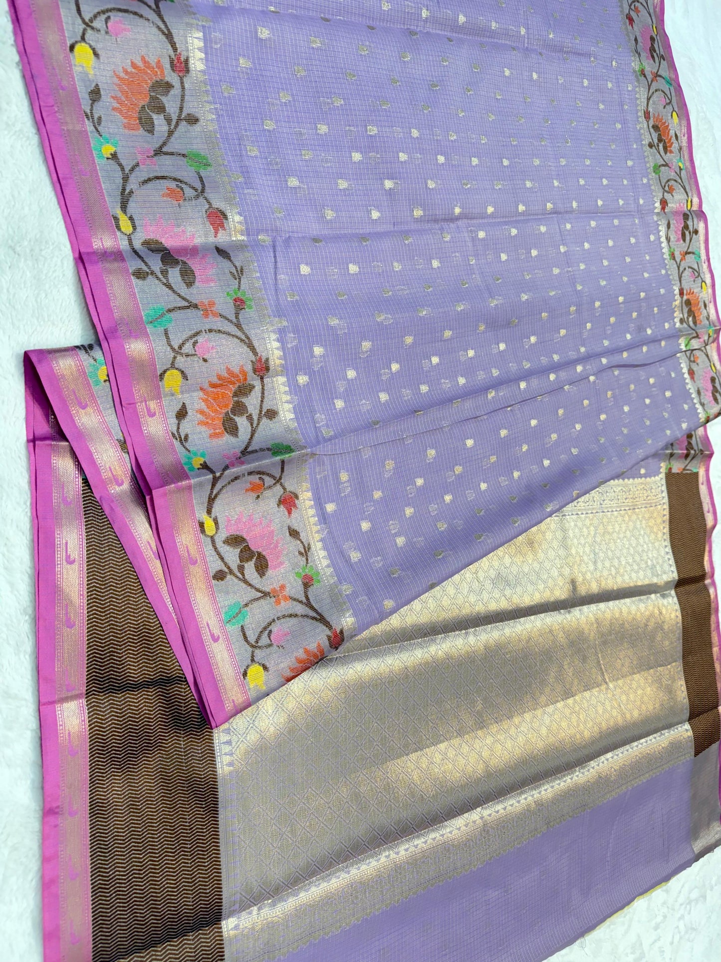 Lovender Cotton Kota Paithani Border Premium Banarasi Saree