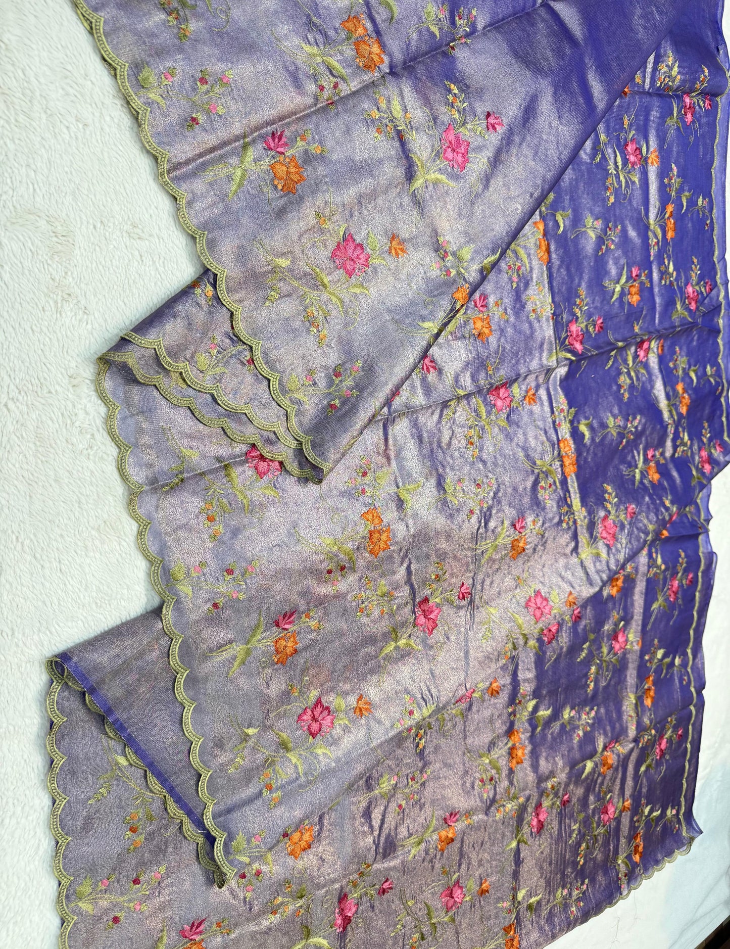 Blue Tissue Designer Embroidery Premium Banarasi Saree