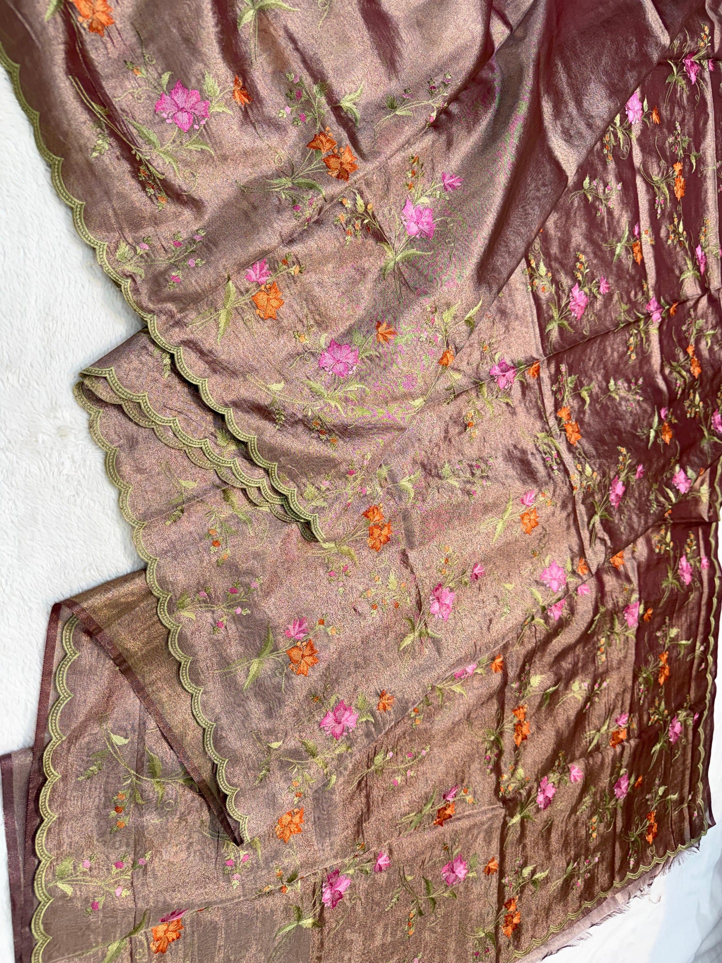Coffee Brown Tissue Designer Embroidery Premium Banarasi Saree