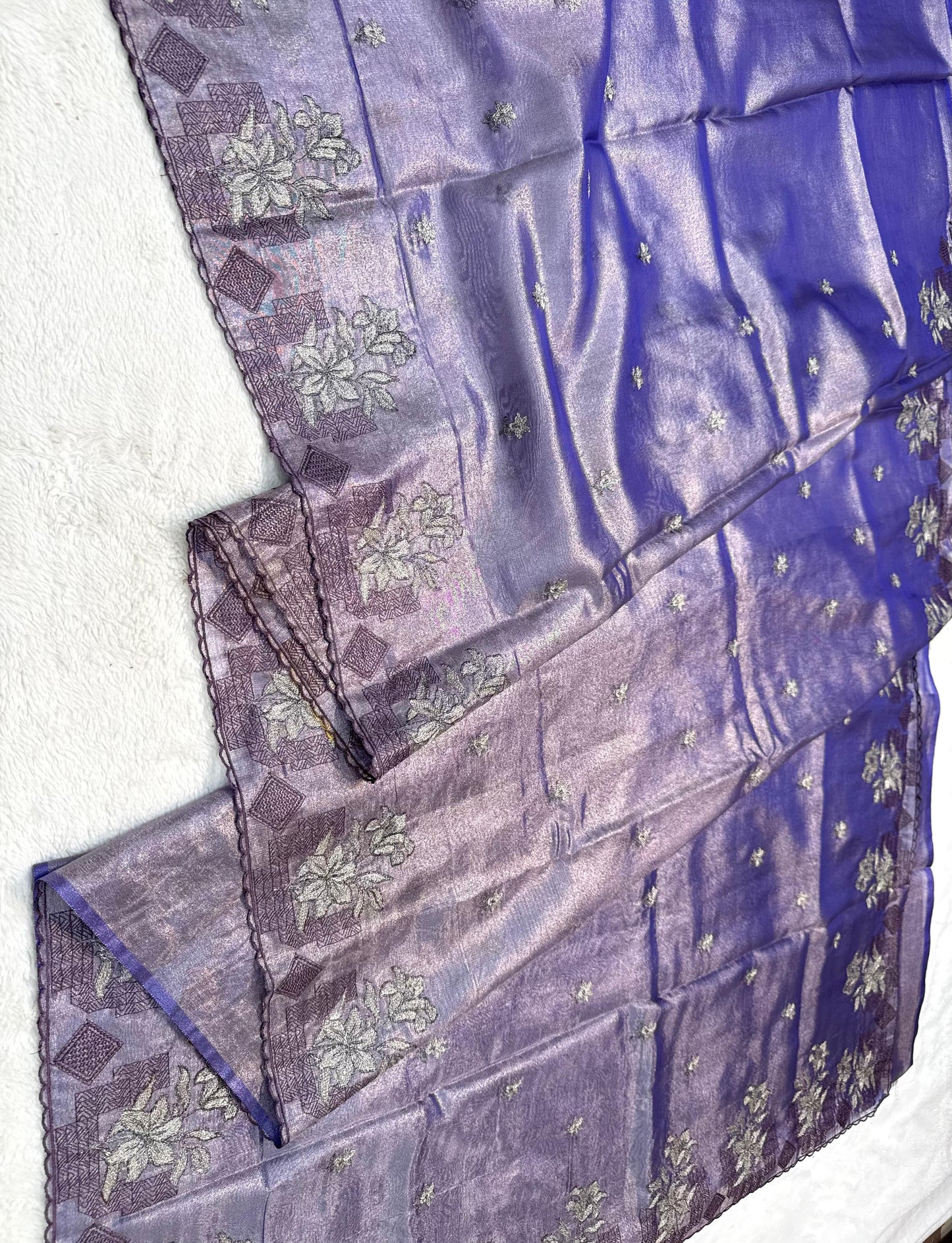 Blue Tissue Designer Embroidery Premium Banarasi Saree