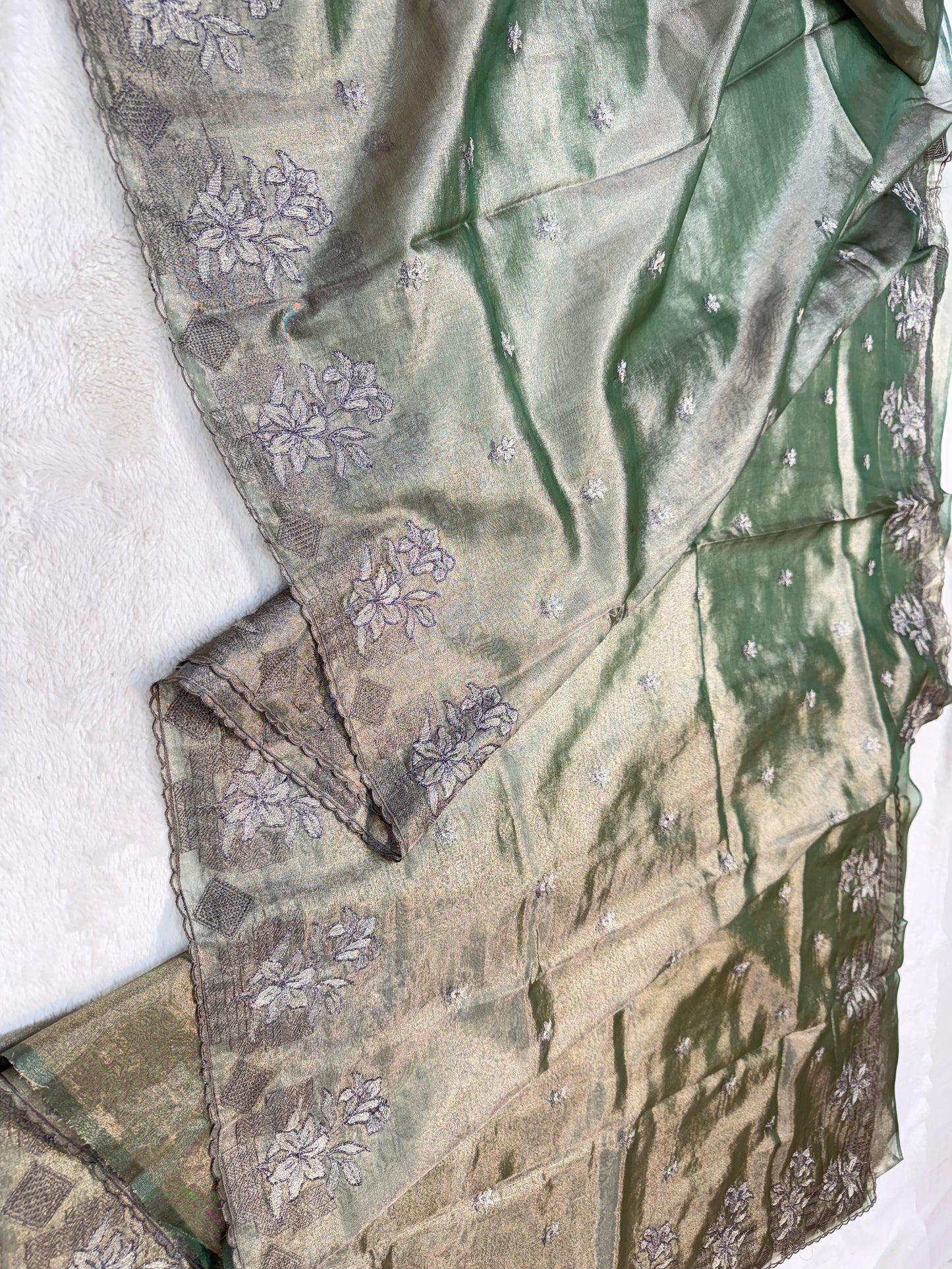 Green Tissue Designer Embroidery Premium Banarasi Saree
