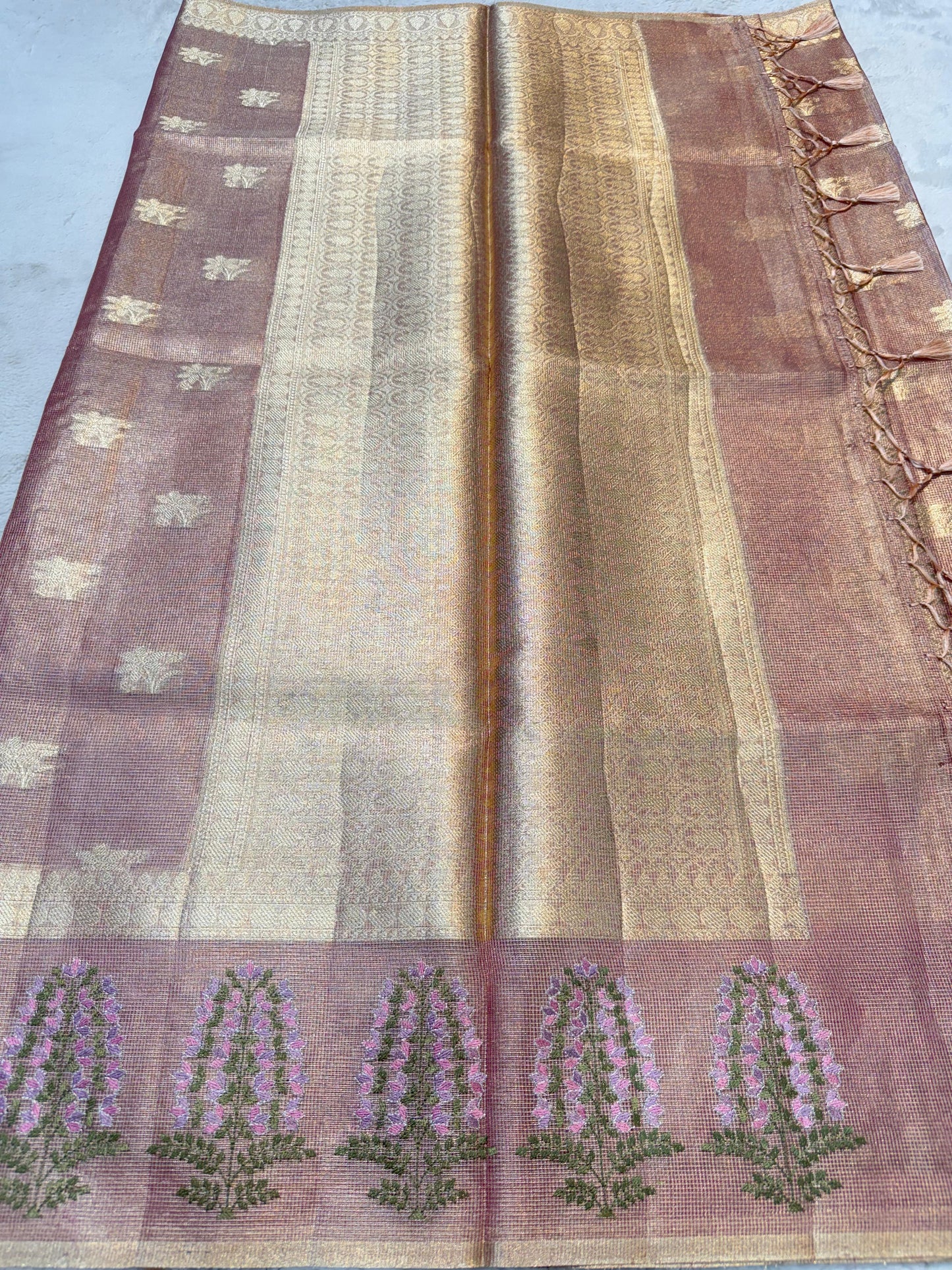 Pink Tissue Designer Embroidery Premium Banarasi Saree