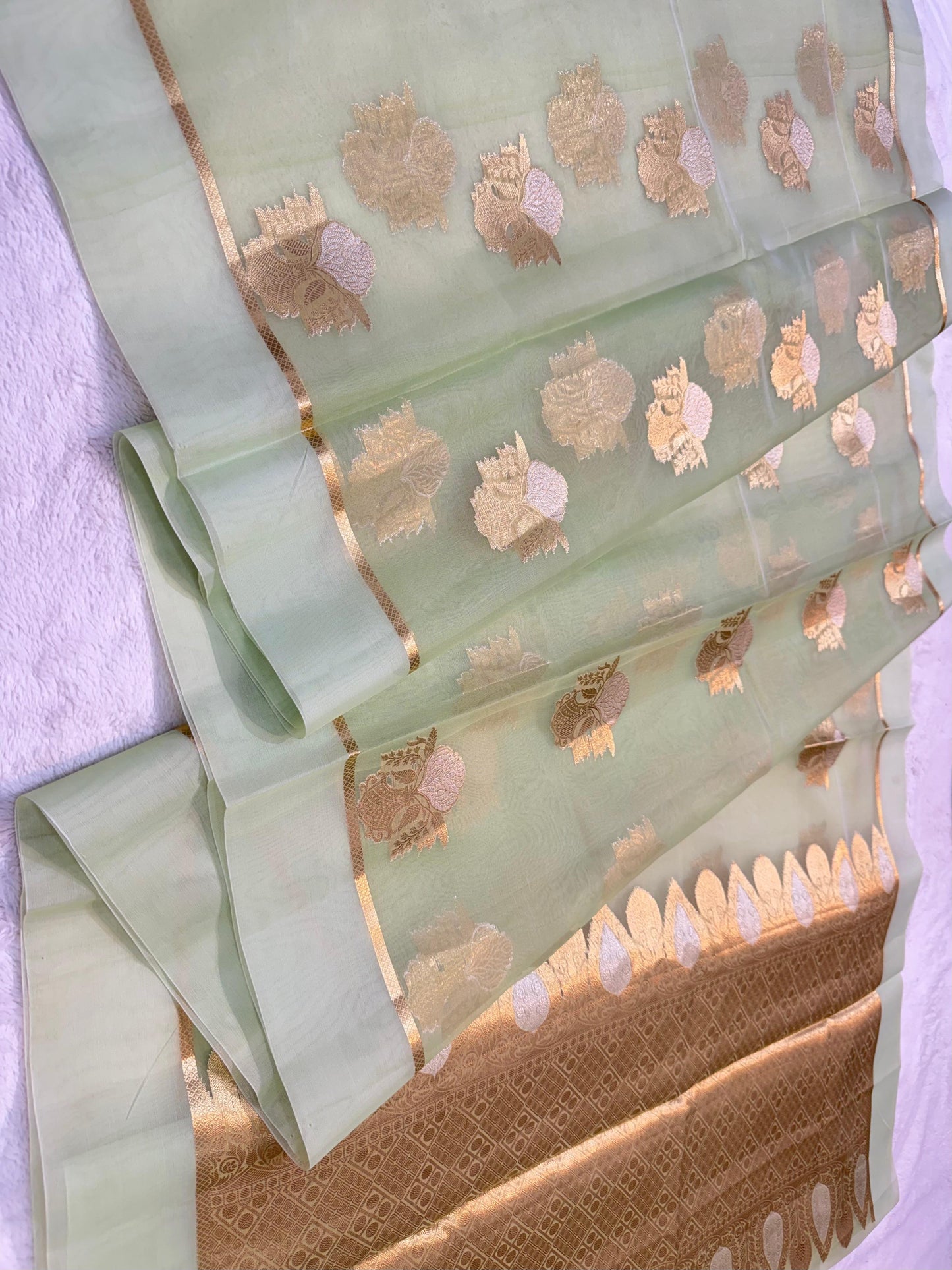 Green Kora Organza Banarasi Saree