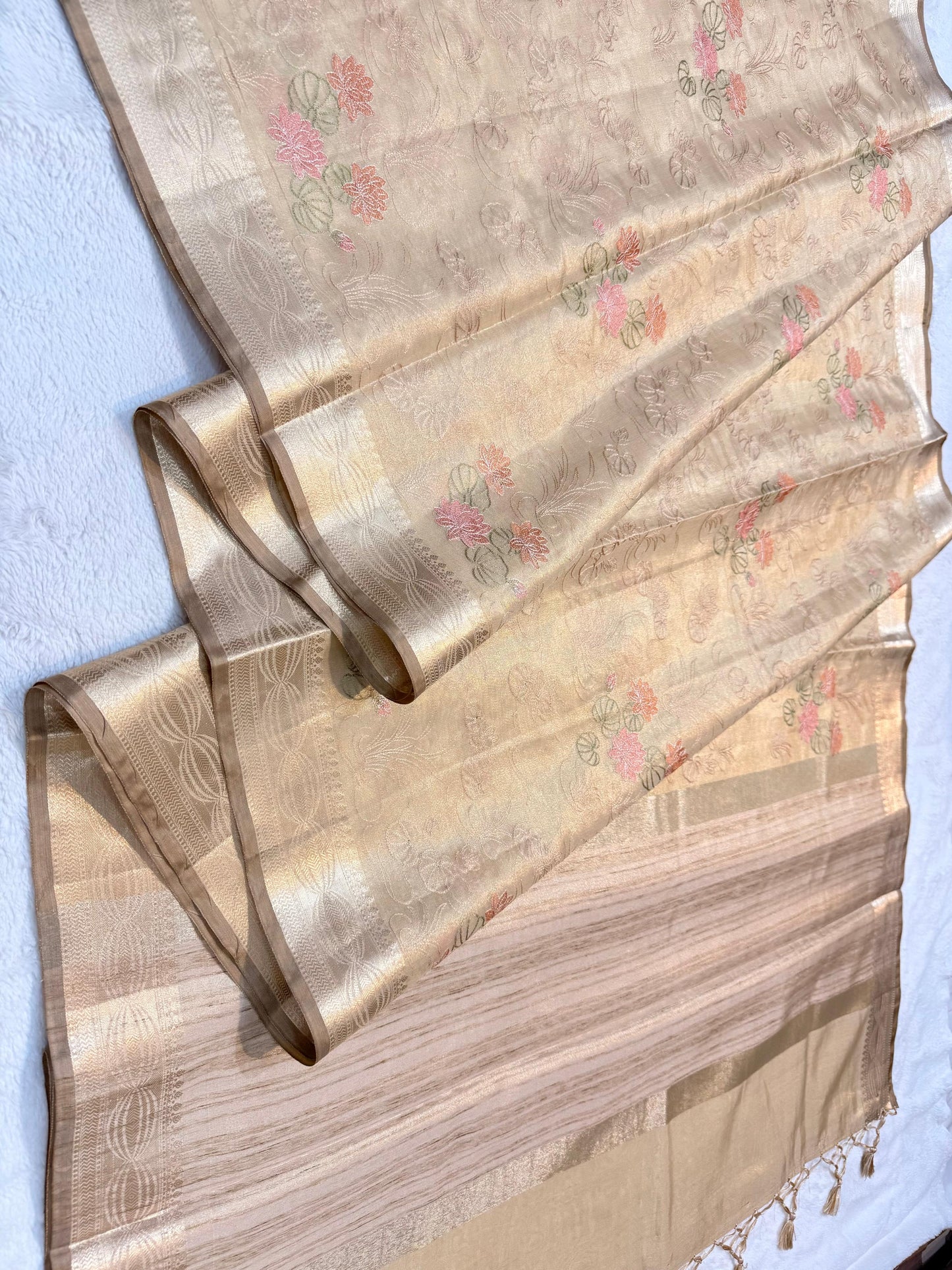 Pista Green Tissue Designer Embroidery Premium Banarasi Saree