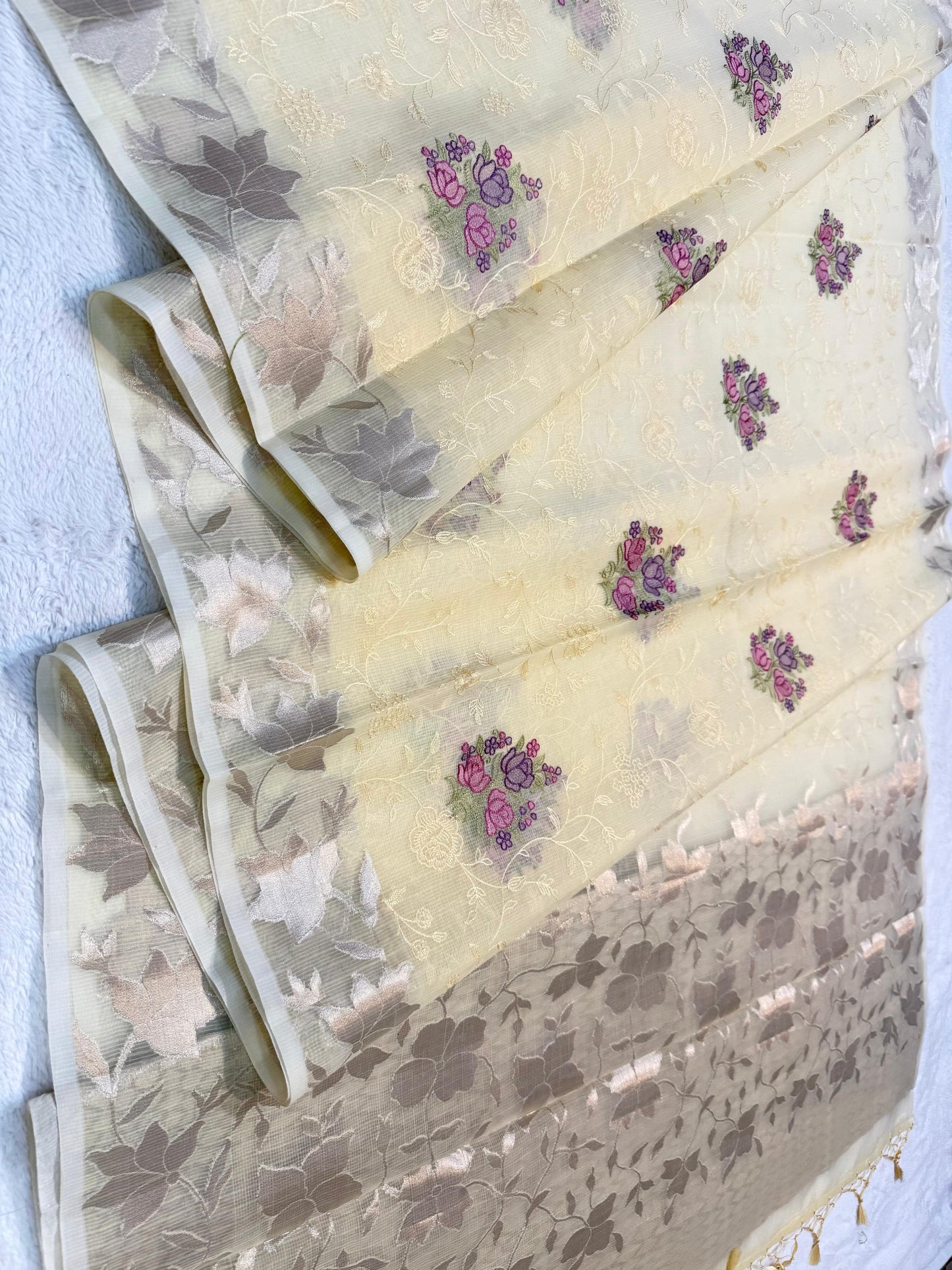 Gold Cotton Kota Designer Embroidery Premium Banarasi Saree