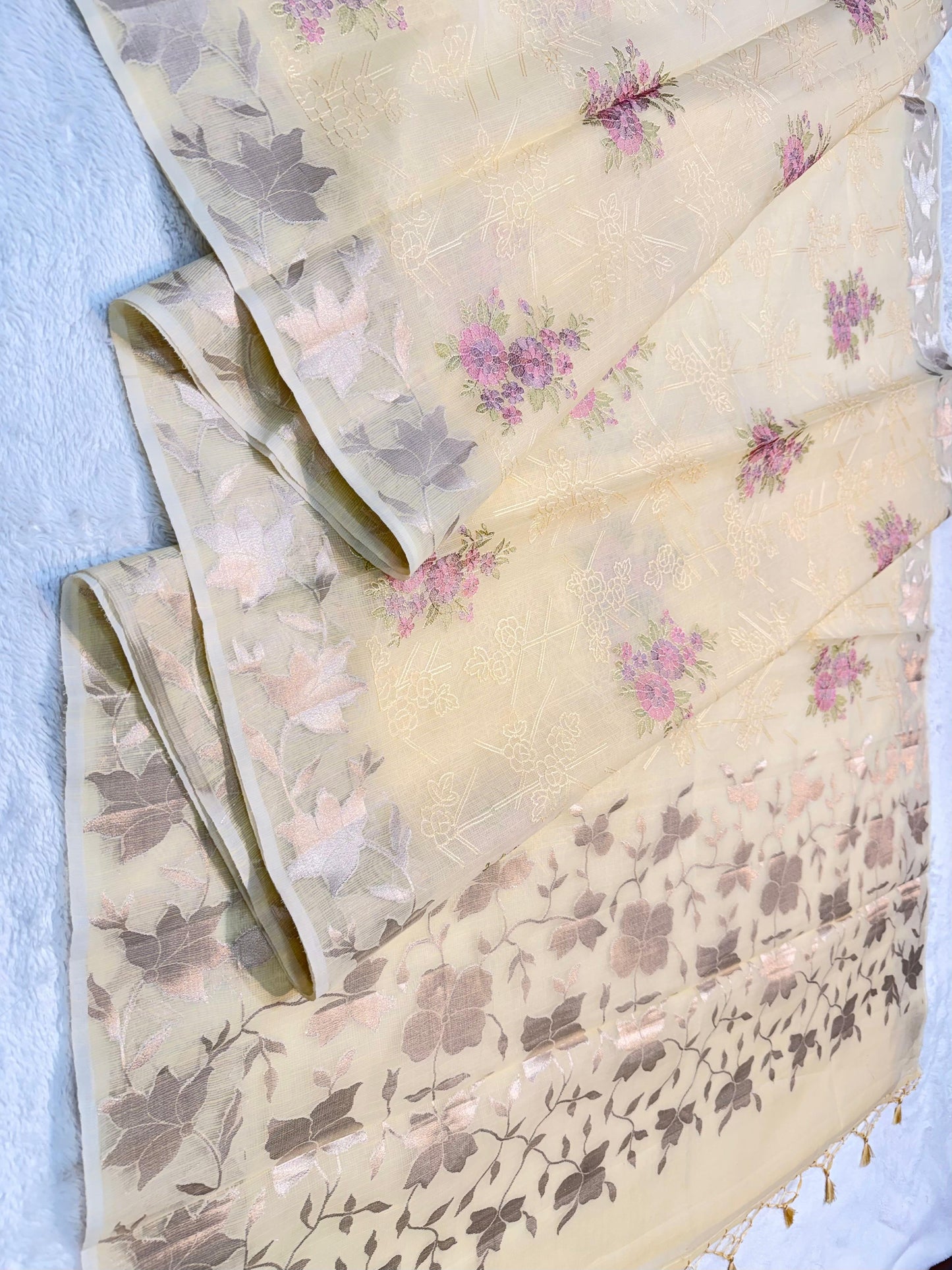 Gold Cotton Kota Designer Embroidery Premium Banarasi Saree