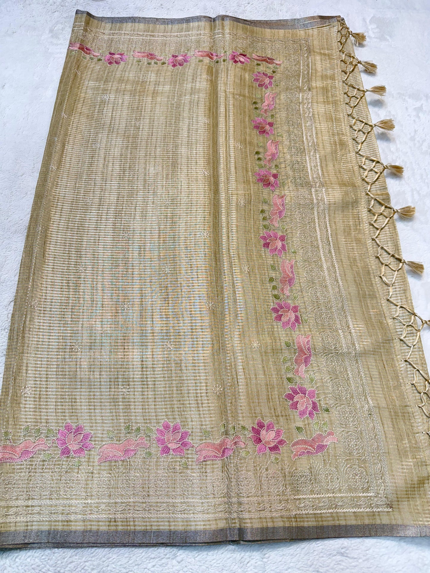 Tissue Silk Designer Embroidery Premium Banarasi Saree