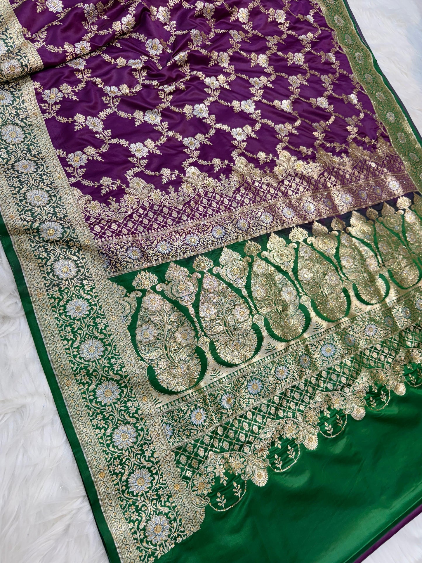 Magenta Satan Katan Handwork Premium Banarasi Silk Saree