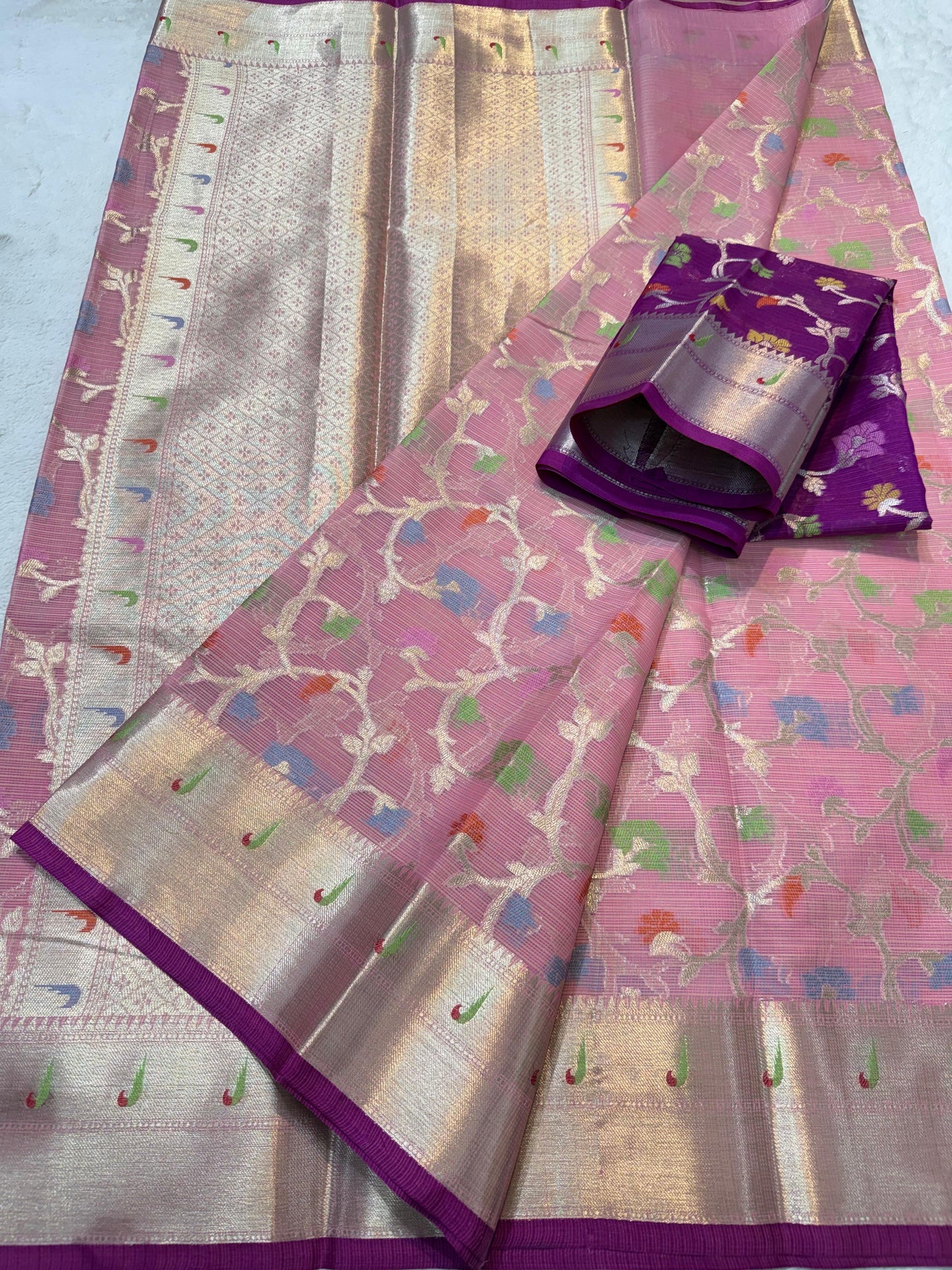 Pink Cotton Kota Paithani Border Premium Banarasi Saree