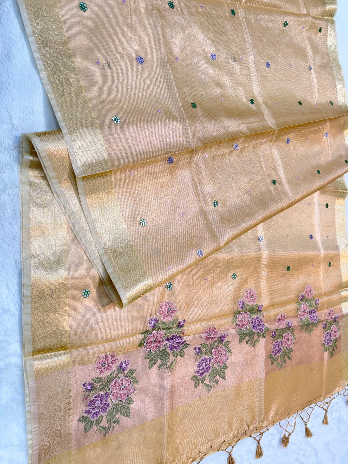 Light Slate Bule Tissue Kota Embroidery Handwork Premium Banarasi