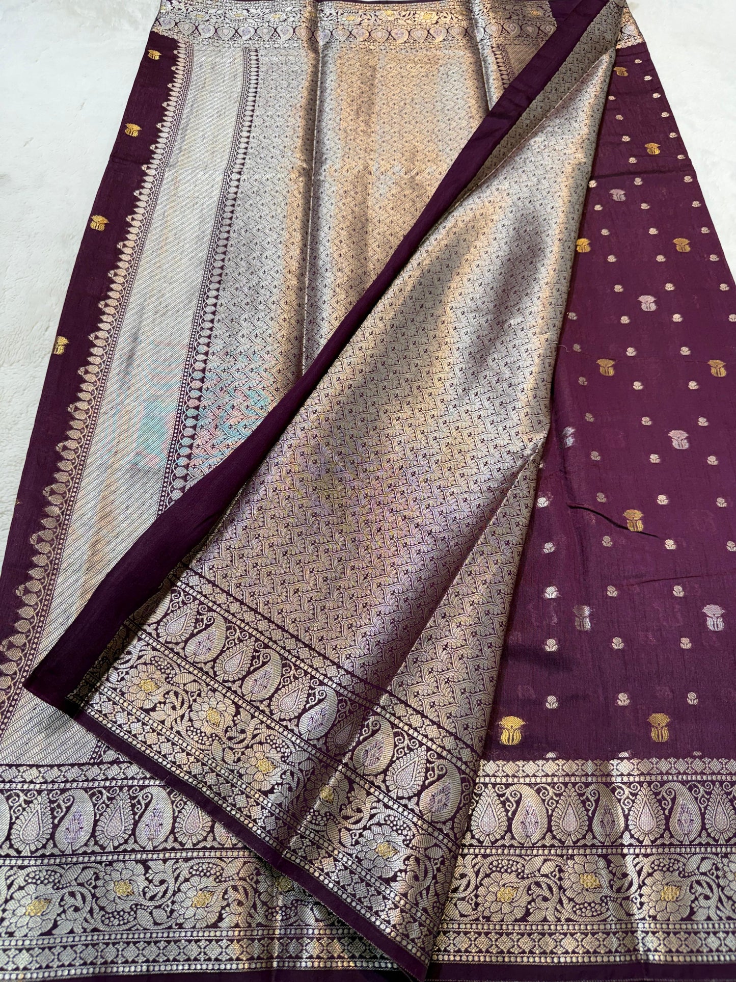 Wine Raw Mango Premium Banarasi Saree