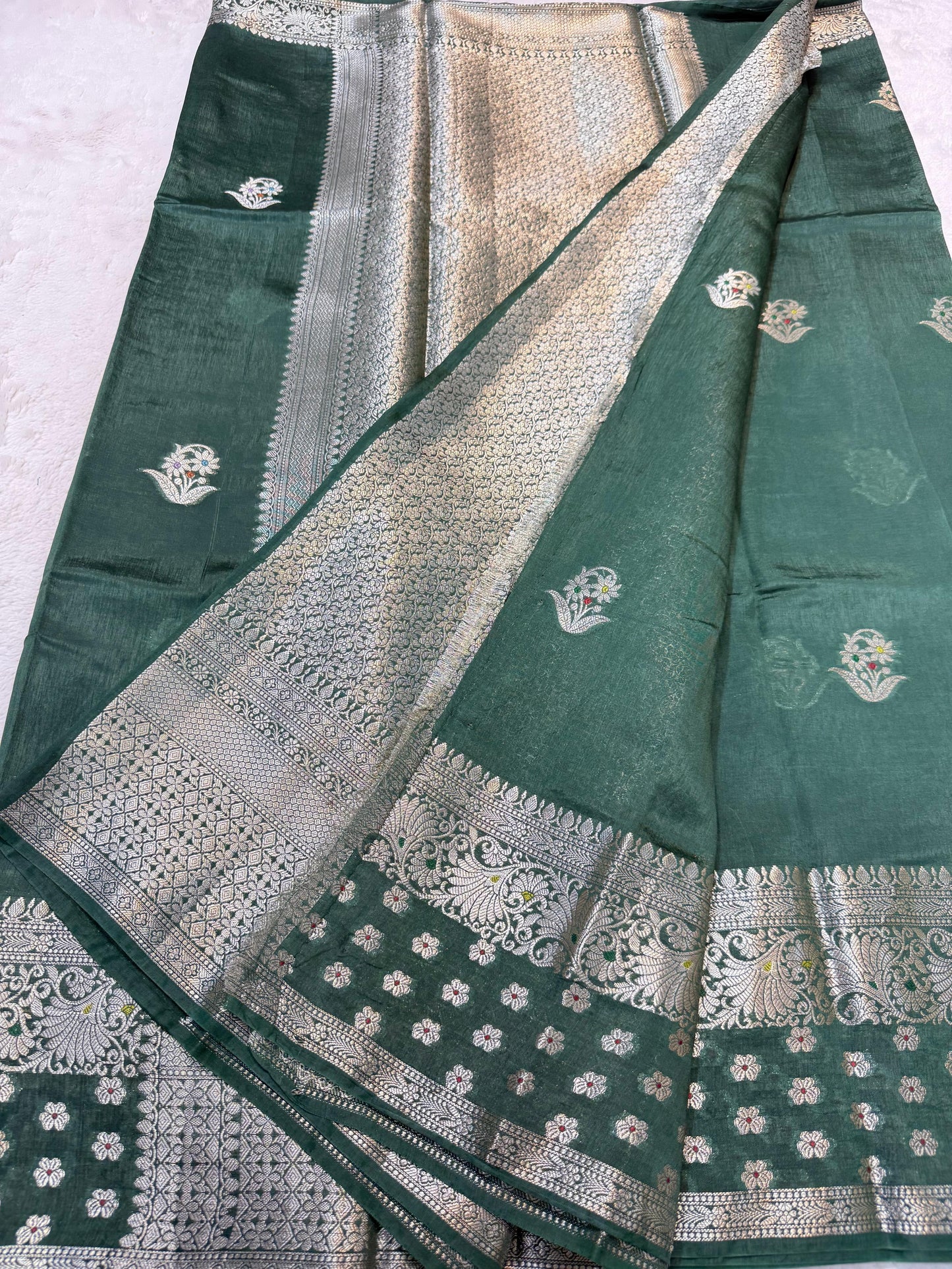 Bottle Green Raw Mango Premium Banarasi Saree