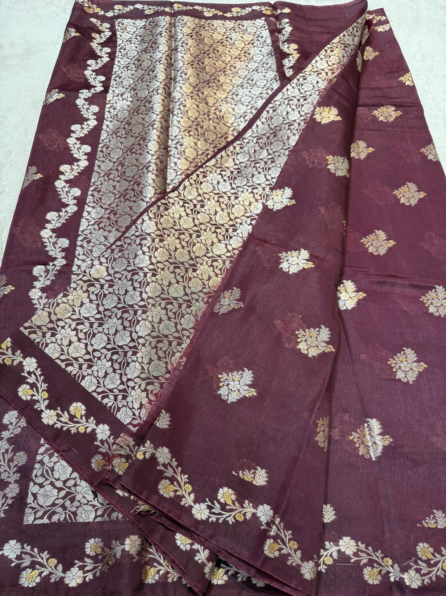 Wine Raw Mango Premium Banarasi Saree