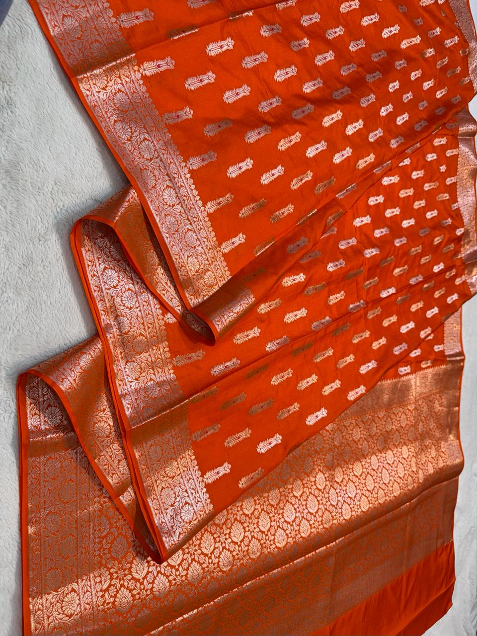 Orange Semi Katan Premium Banarasi Saree
