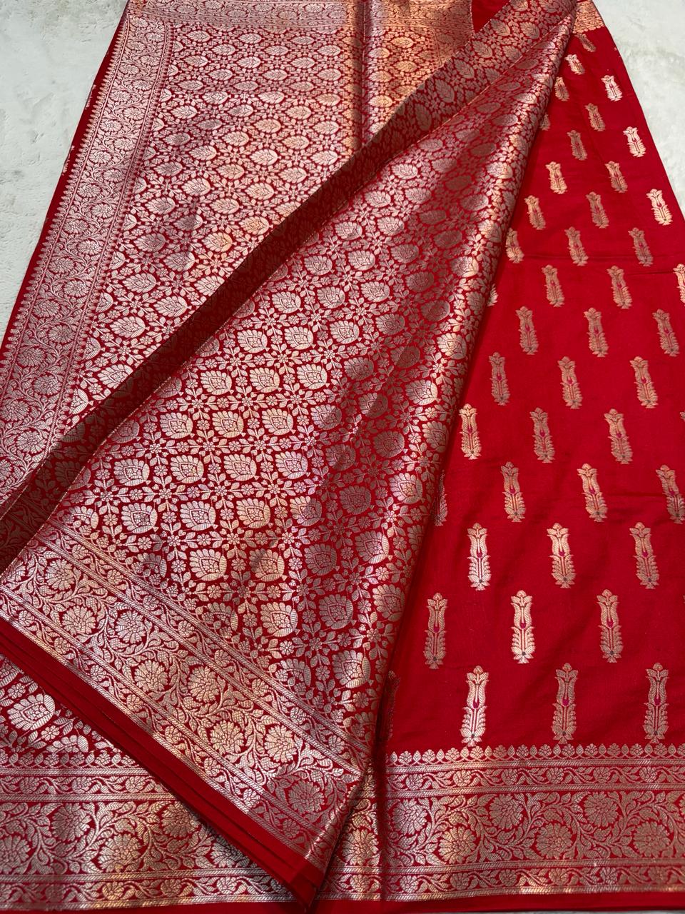 Red Semi Katan Premium Banarasi Saree