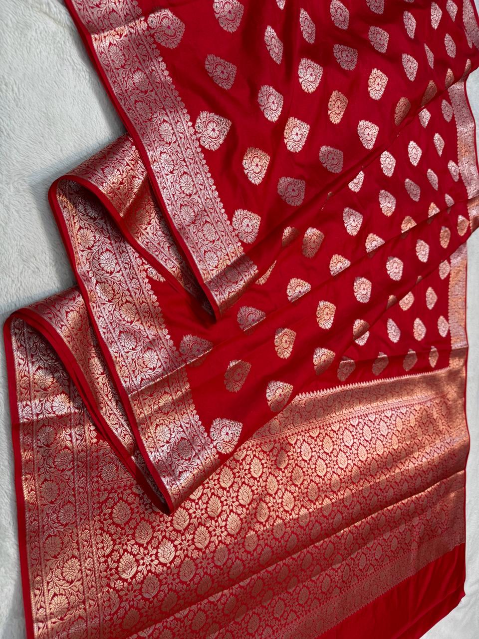 Red Semi Katan Premium Banarasi Saree