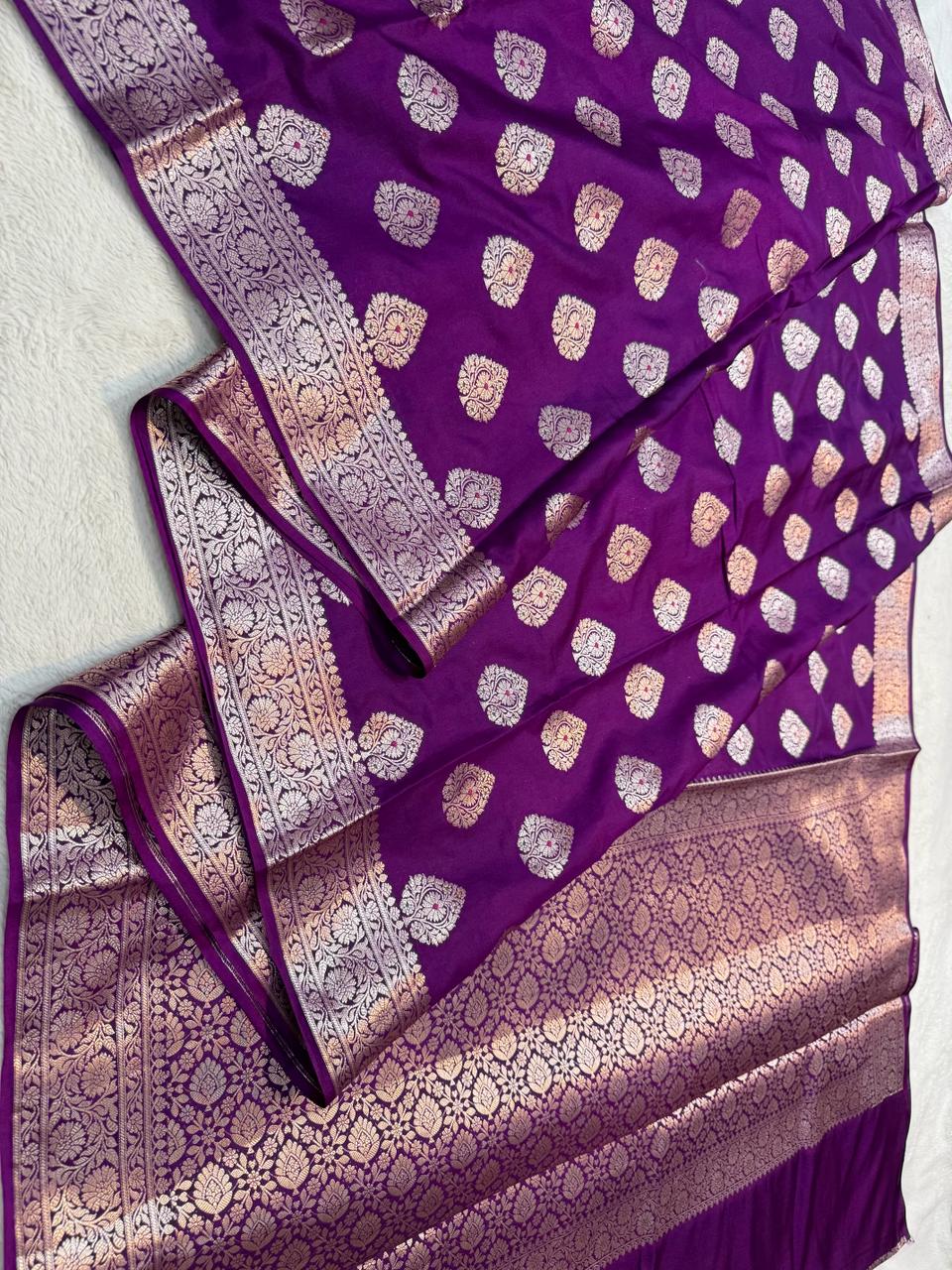 Blue Semi Katan Premium Banarasi Saree
