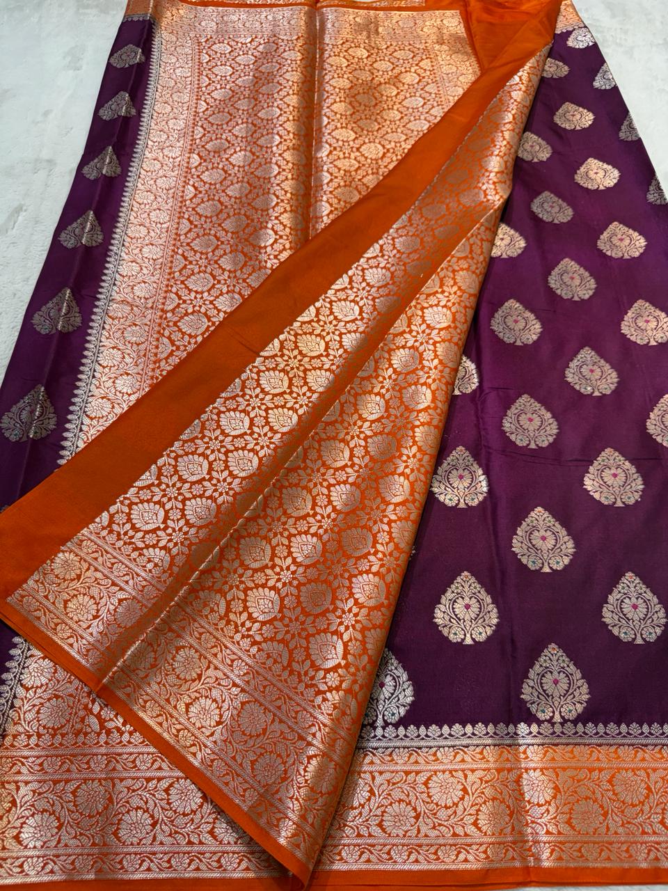 Magenta Semi Katan Premium Banarasi Saree