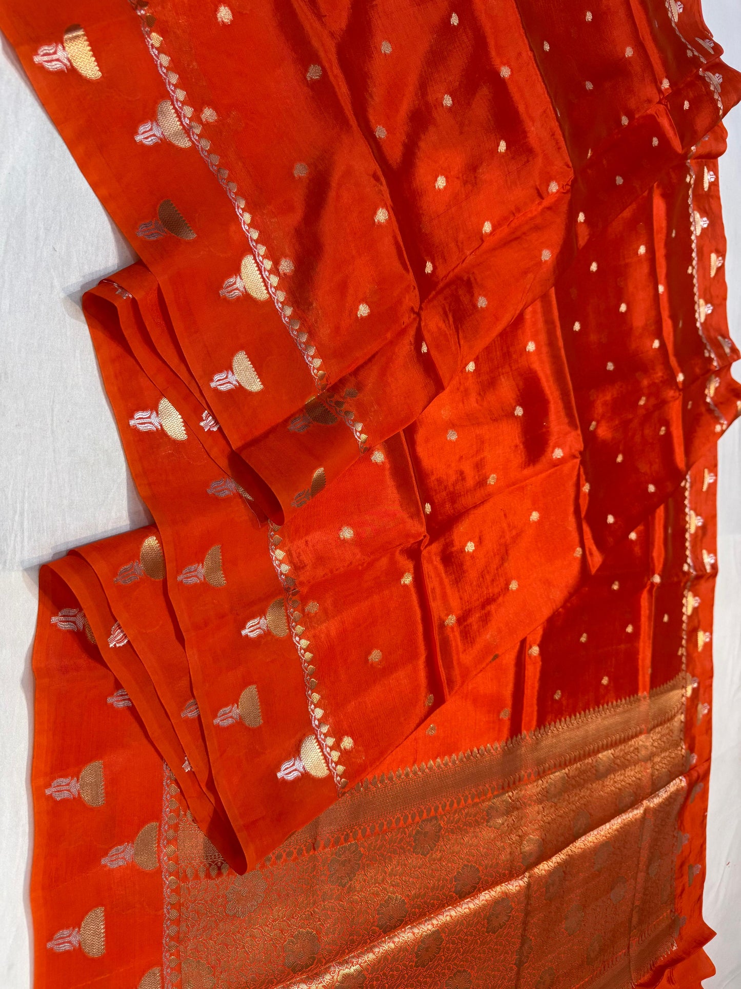 Orange Viscose Silk Premium Banarasi Saree