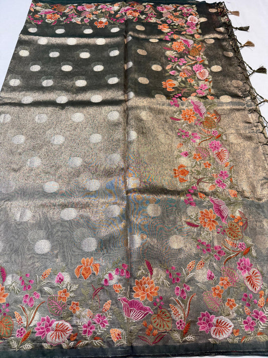 Tissue Designer Embroidery Premium Banarasi Saree
