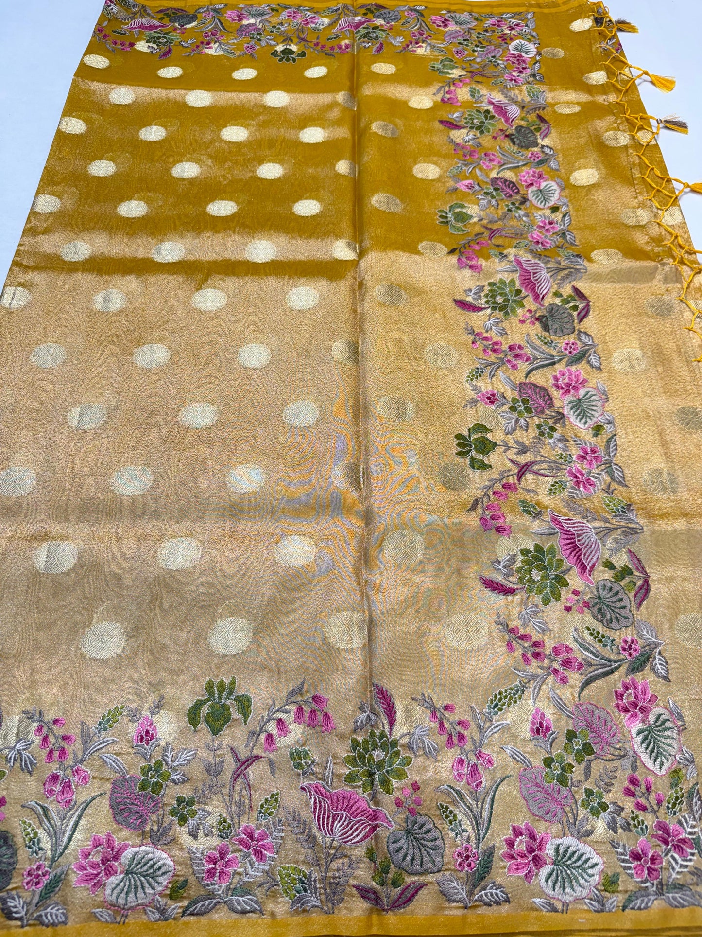 Gold Tissue Designer Embroidery Premium Banarasi Saree
