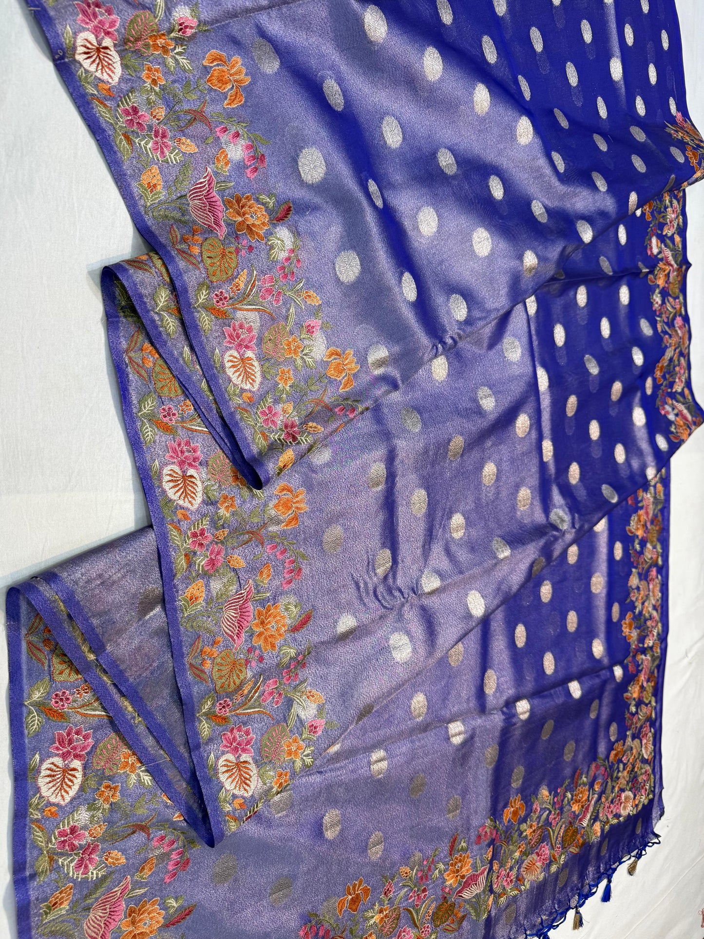 Blue Tissue Designer Embroidery Premium Banarasi Saree