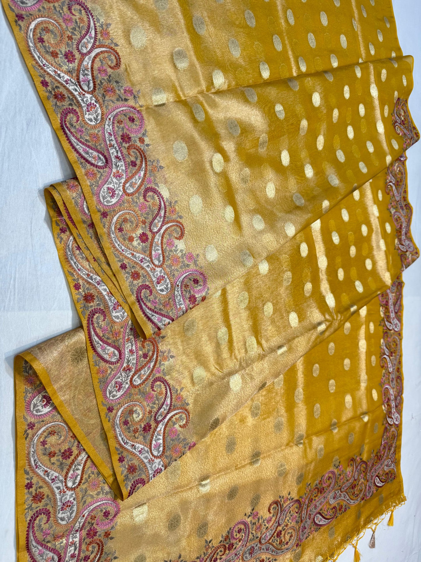 Gold Tissue Designer Embroidery Premium Banarasi Saree