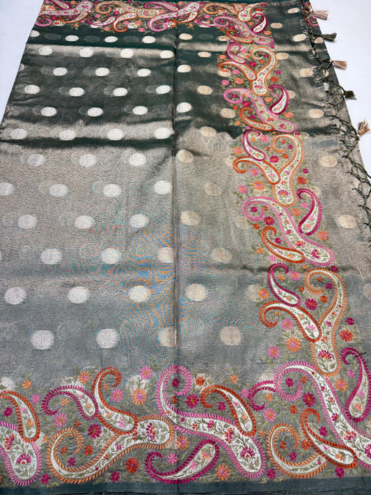 Tissue Designer Embroidery Premium Banarasi Saree