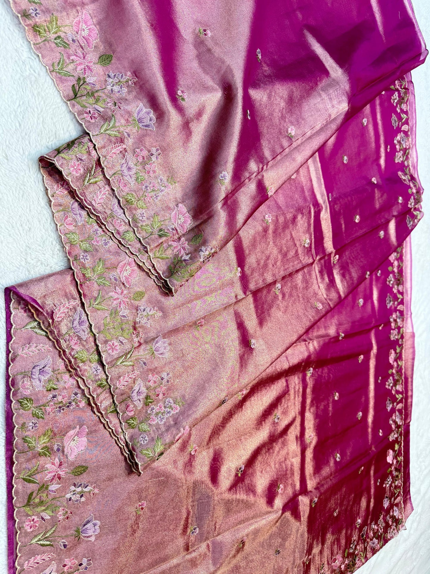 Magenta Tissue Cutwork Designer Embroidery Premium Banarasi Saree