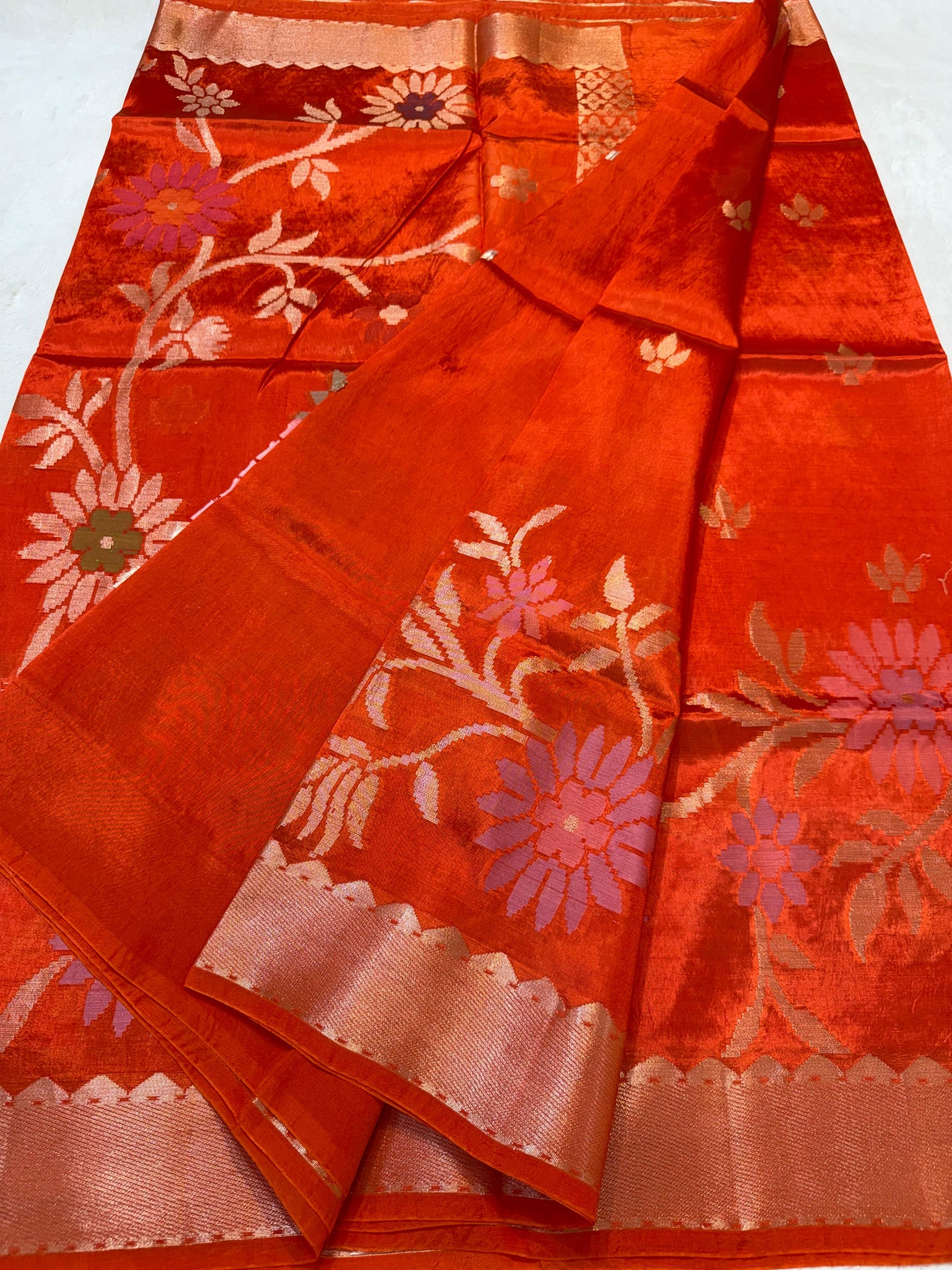 Orange Viscose Silk Premium Banarasi Saree