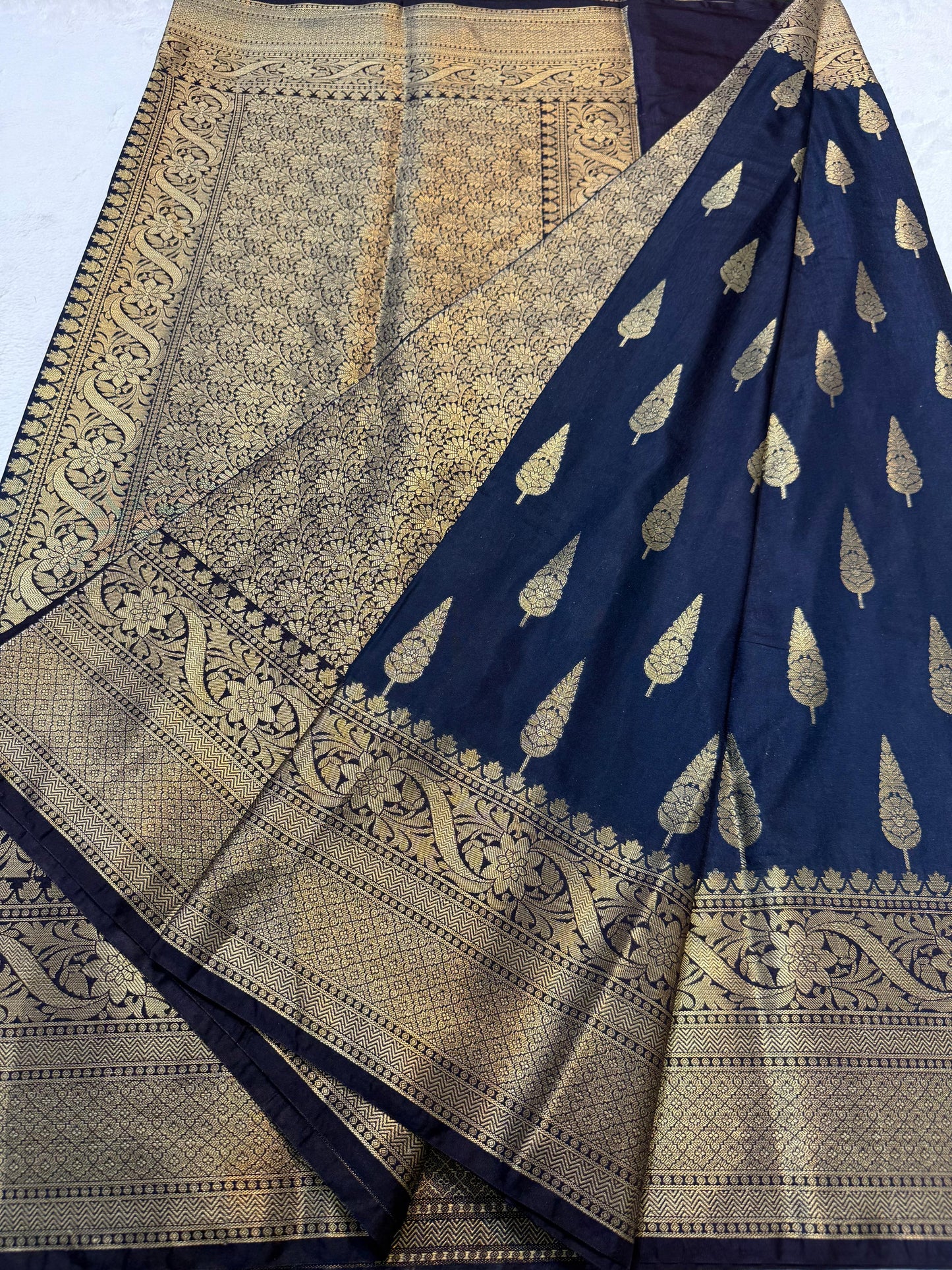 Navy Blue Dupion Silk Premium Banarasi Saree
