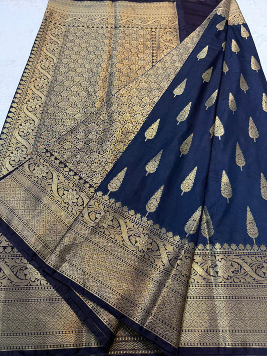 Navy Blue Dupion Silk Premium Banarasi Saree