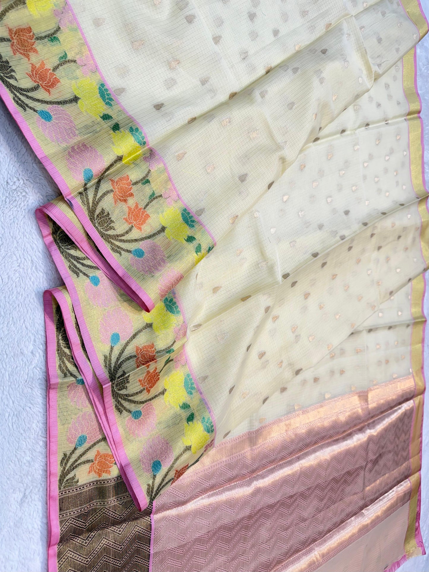 Pista Green Cotton Kota Paithani Border Premium Banarasi Saree